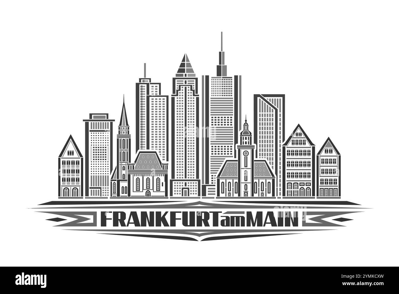 Illustration vectorielle de Francfort-sur-le-main, carte monochrome avec design linéaire paysage urbain de francfort, concept d'art urbain européen avec letteri unique Illustration de Vecteur