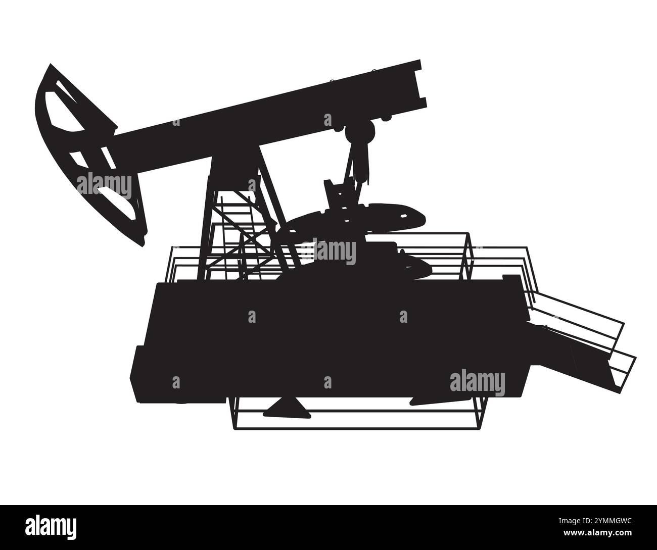 Silhouette de l'icône de pompe à huile. Symbole de pompe à huile. Illustration vectorielle. Icône noire de cric de pompe à huile Silhouette isolée sur fond blanc. Vue latérale Illustration de Vecteur