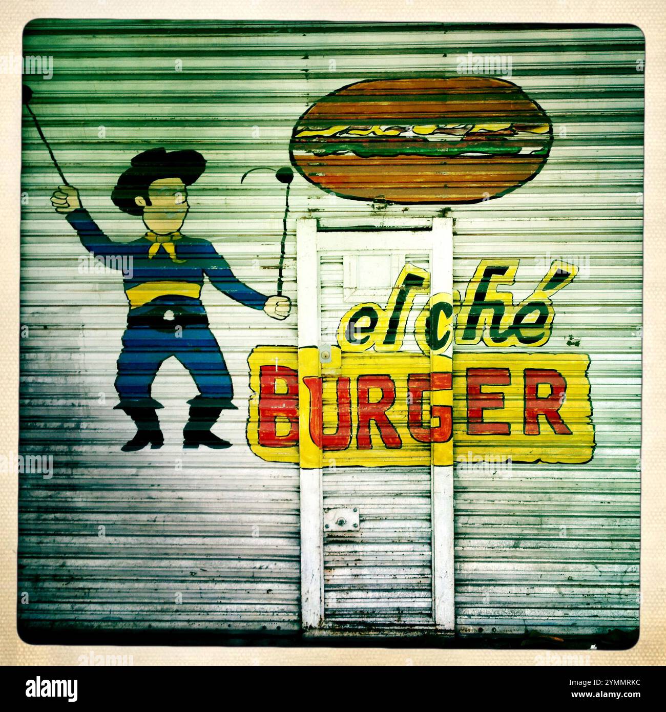Une peinture d'un cow-boy argentin connu sous le nom de 'Gaucho' décore un magasin de hamburgers à Mexico, au Mexique. REMARQUE : cette image fait partie de la collection d'images myPhone d'Aurora Banque D'Images