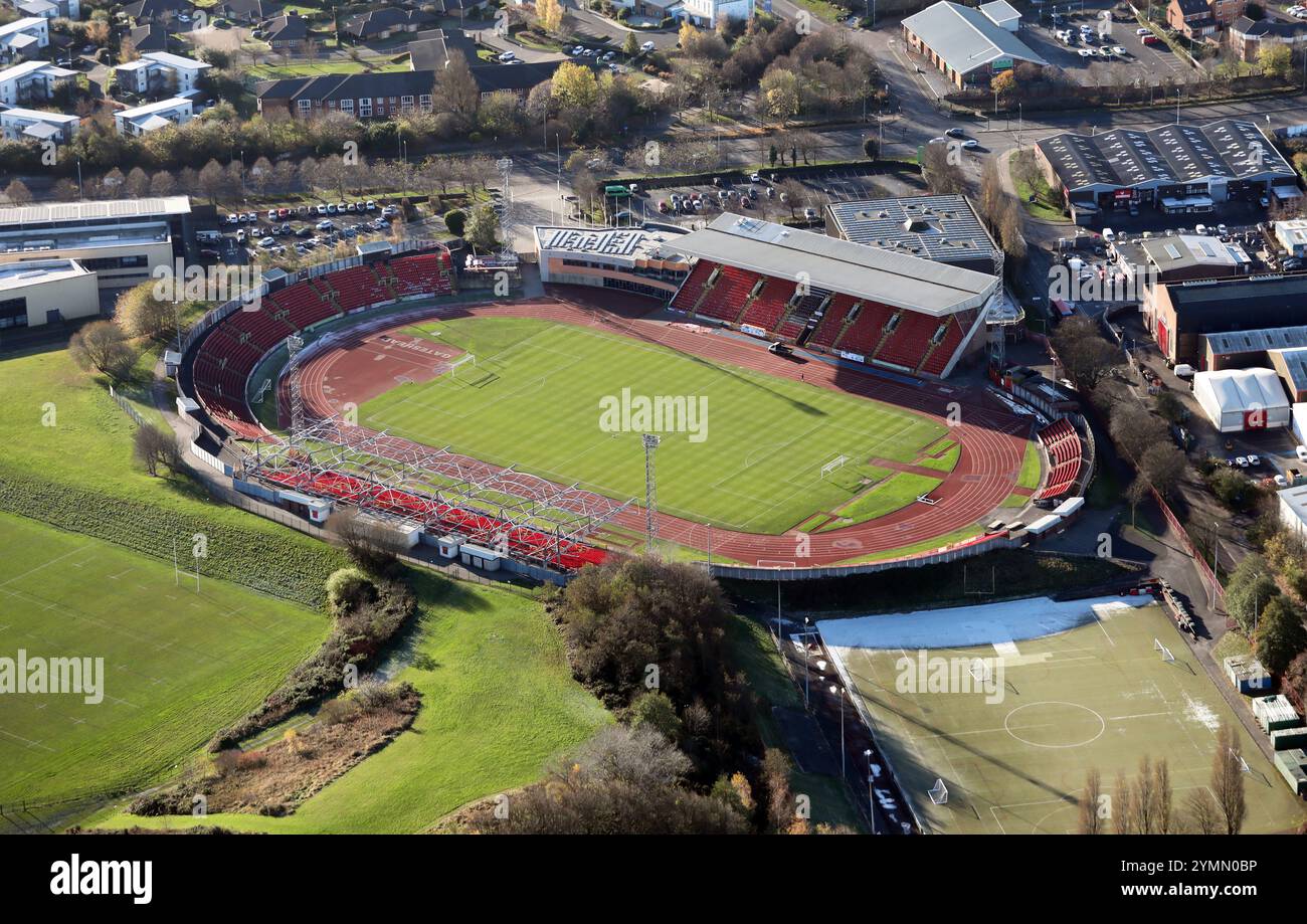 Vue aérienne du stade international de Gateshead, Gateshead, Tyne & Wear Banque D'Images