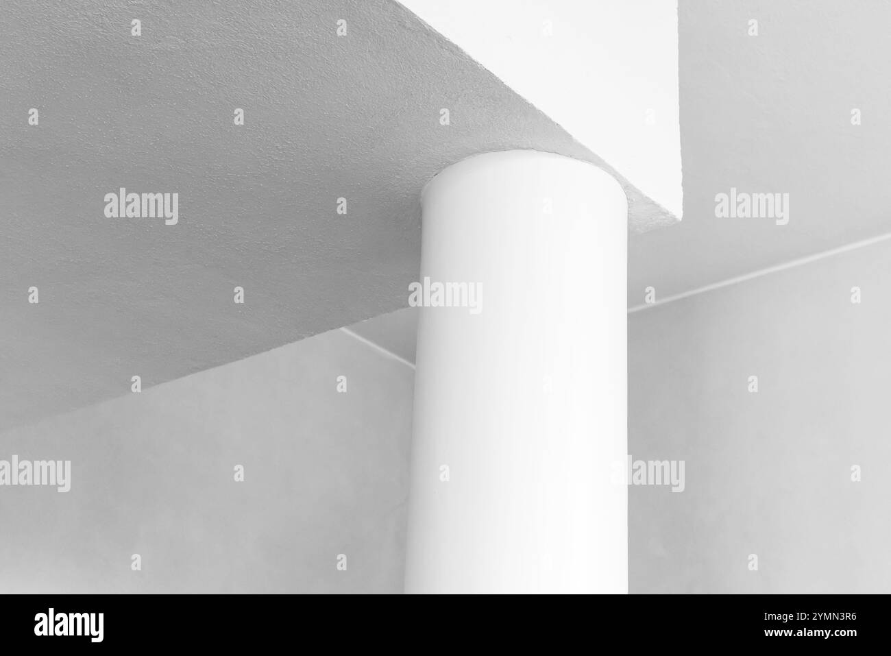 Design d'intérieur minimal blanc abstrait, coin de niche avec un pilier rond, fond architectural, photographie en noir et blanc Banque D'Images