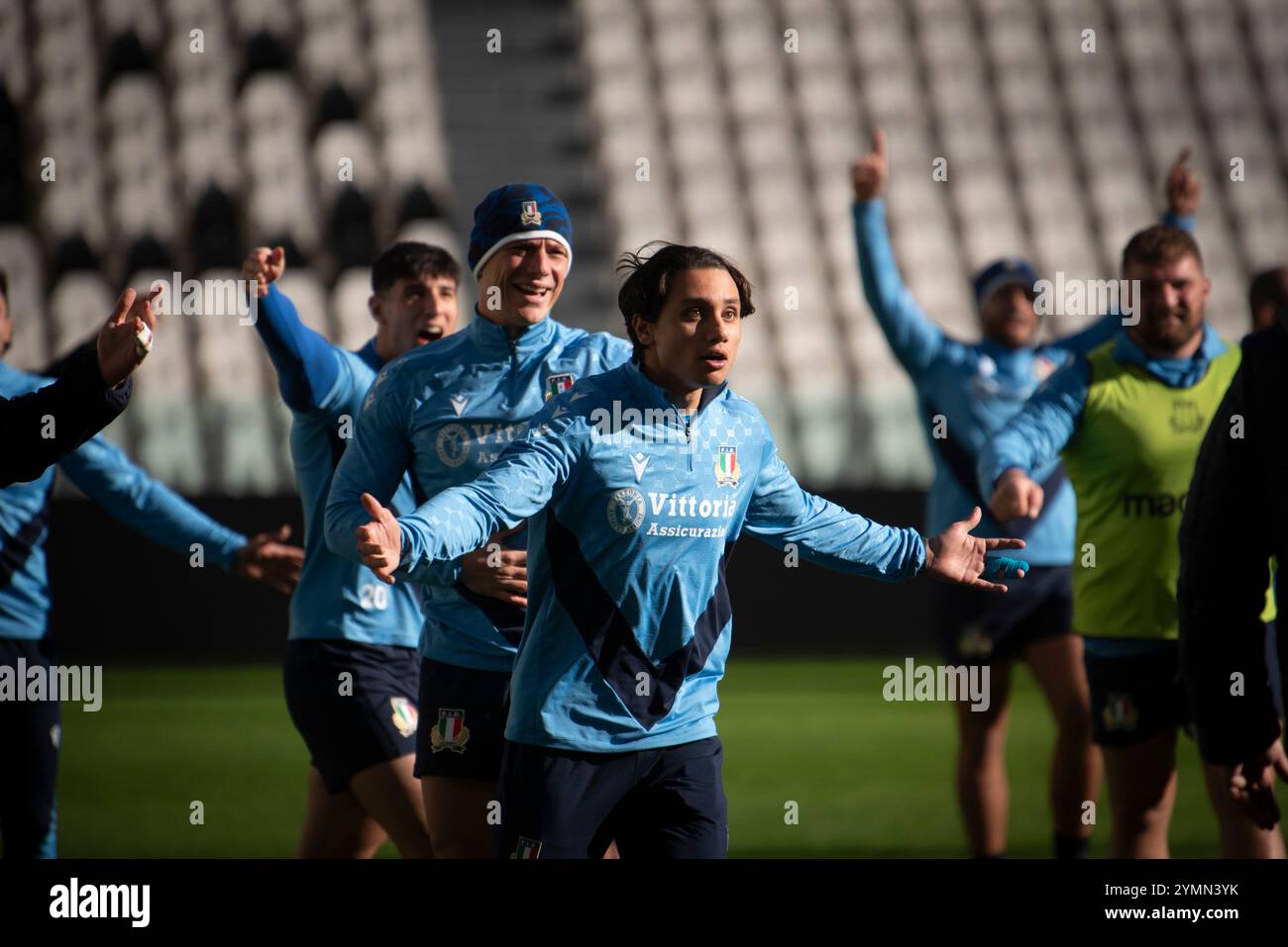 Turin, Turin, Italie. 22 novembre 2024. Joueur italien, Ange Capuozzo. Un moment de la séance d'entraînement Captain's Run de l'équipe italienne de rugby avant le match contre l'équipe nationale All Blacks de Nouvelle-Zélande au stade Allianz de Turin, en Italie. (Crédit image : © Matteo SECCI/ZUMA Press Wire) USAGE ÉDITORIAL SEULEMENT! Non destiné à UN USAGE commercial ! Banque D'Images