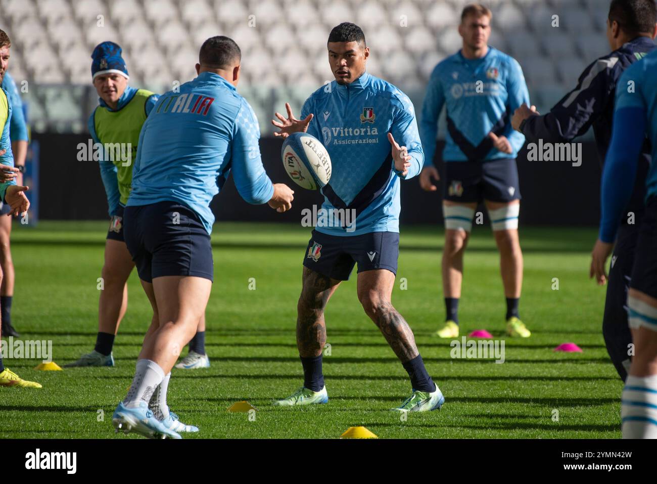 Turin, Turin, Italie. 22 novembre 2024. Un moment de la séance d'entraînement Captain's Run de l'équipe italienne de rugby avant le match contre l'équipe nationale All Blacks de Nouvelle-Zélande au stade Allianz de Turin, en Italie. (Crédit image : © Matteo SECCI/ZUMA Press Wire) USAGE ÉDITORIAL SEULEMENT! Non destiné à UN USAGE commercial ! Banque D'Images