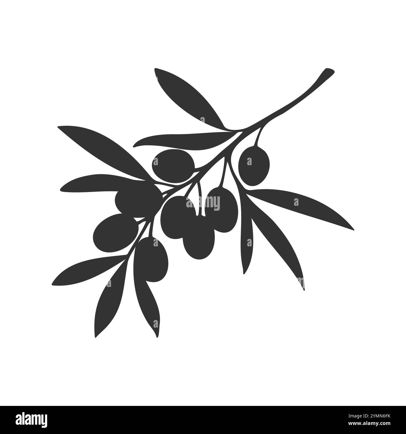 Silhouette de branche d'olives sur fond blanc. Logo, icône, design d'élément. Illustration vectorielle Illustration de Vecteur