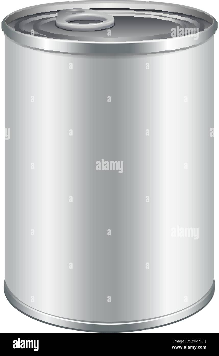L'étain blanc peut maquette réaliste. Récipient métallique isolé sur fond blanc Illustration de Vecteur