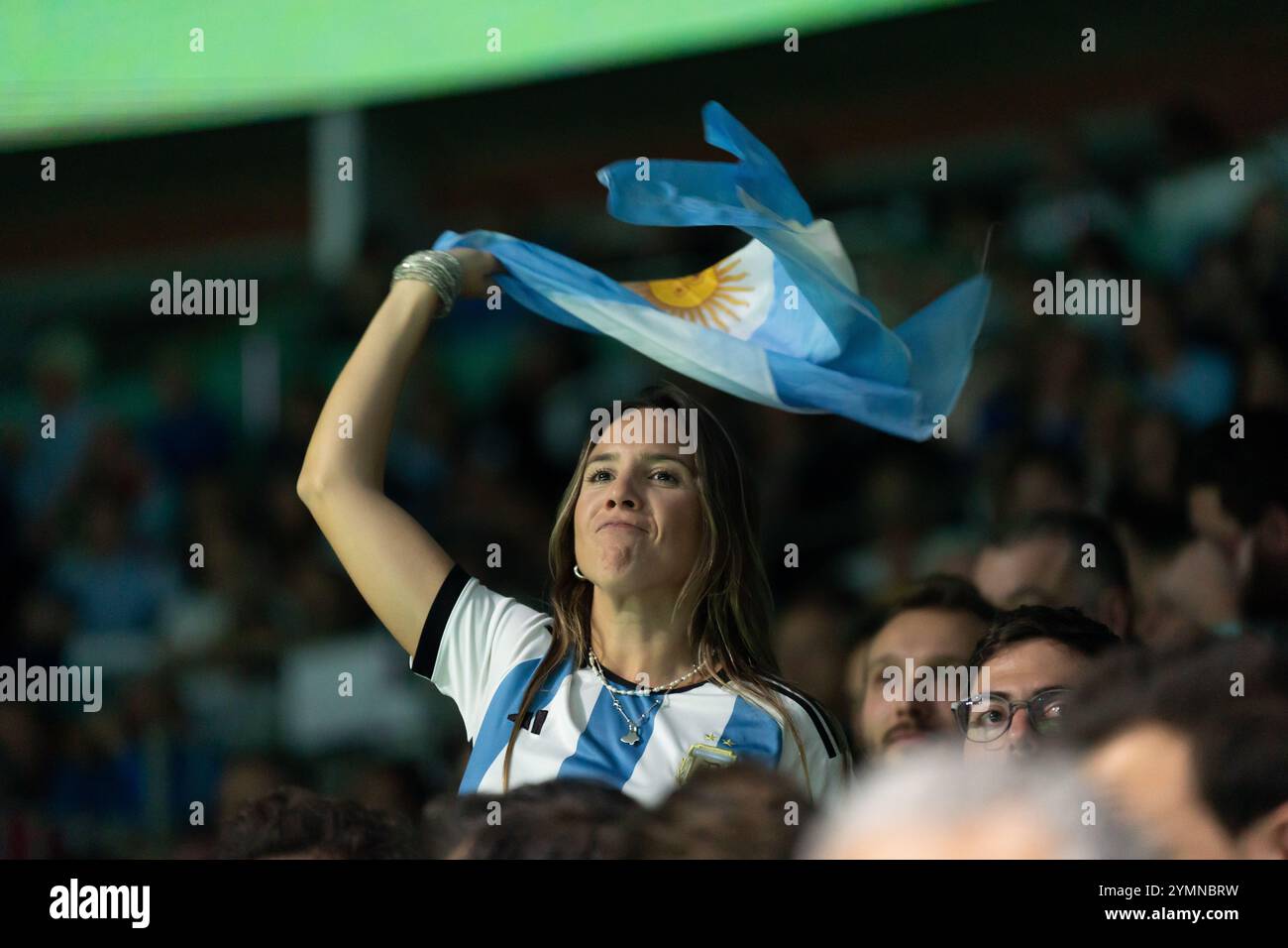 Malaga, Espagne. 21 novembre 2024. MALAGA, ESPAGNE - 21 NOVEMBRE : les supporters et supporters de l'Argentine en quart de finale entre l'Italie et l'Argentine lors de la finale de la Coupe Davis au Palacio de Deportes Jose Maria Martin Carpena le 21 novembre 2024 à Malaga, Espagne. (Photo de Marleen Fouchier/Agence BSR) crédit : Agence BSR/Alamy Live News Banque D'Images