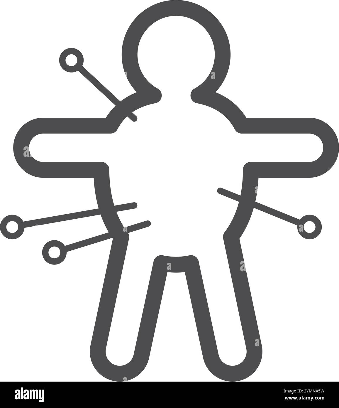 Icône de ligne de poupée Voodoo. Figure humaine avec des épingles tranchantes Illustration de Vecteur