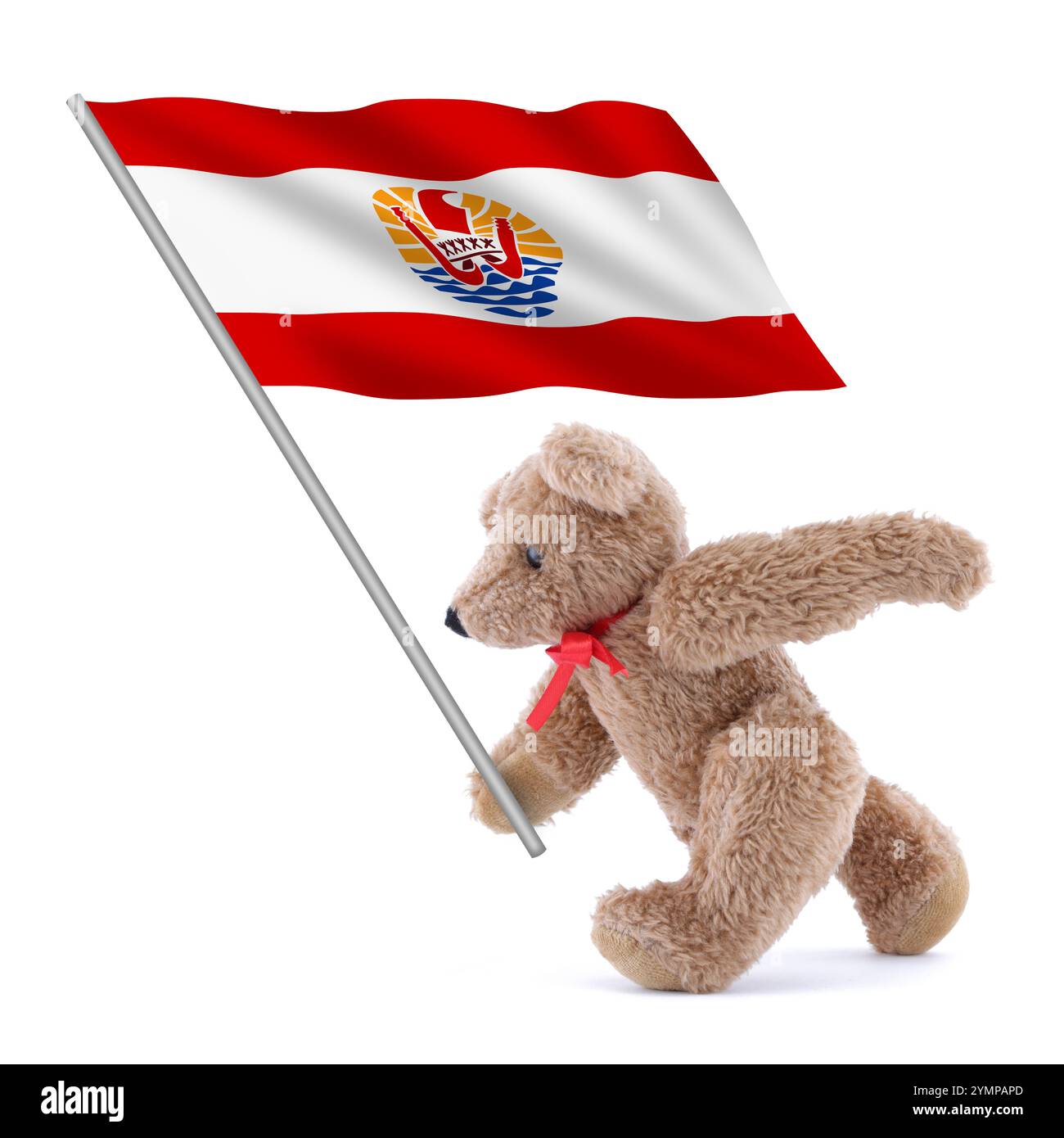 Drapeau de la Polynésie française porté par un ours en peluche mignon Banque D'Images