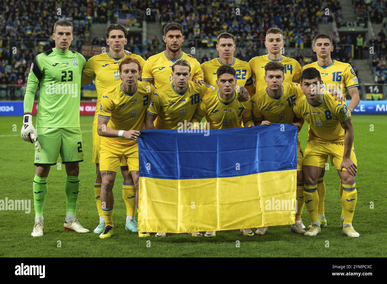 WROCLAW, POLOGNE - 26 MARS 2024 : qualifications pour l'UEFA Euro 2024. Match final Ukraine - Islande 2:1. Équipe de l'Ukraine. Banque D'Images