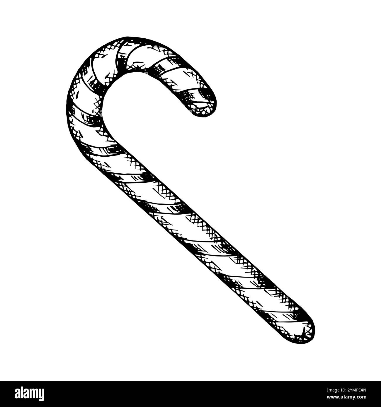Illustration vectorielle dessinée à la main de sucette, canne à bonbons en noir et blanc design d'art au trait détaillé. Parfait pour les designs de vacances de Noël, festif Illustration de Vecteur