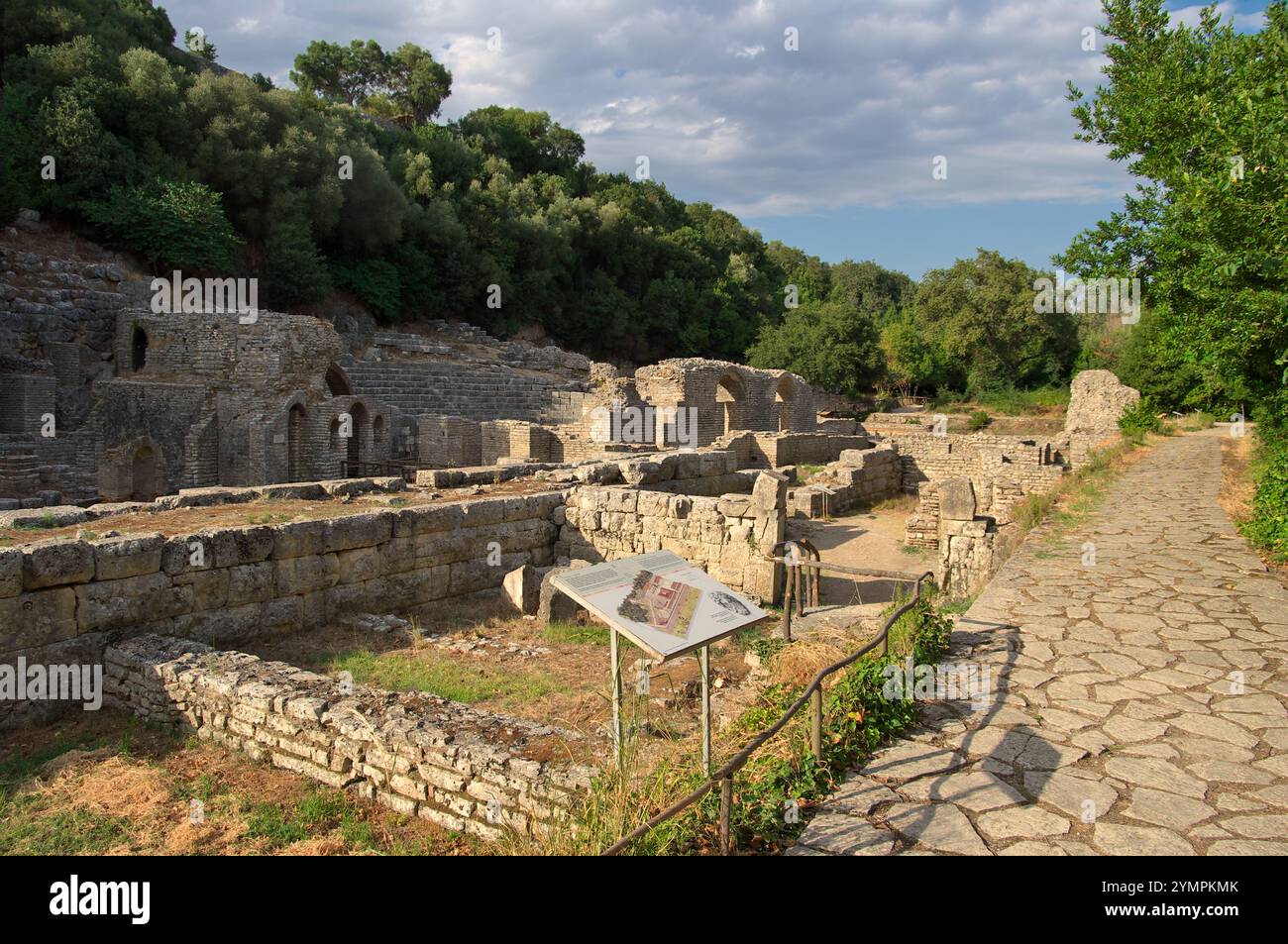Sanctuaire d'Asclépius à Butrint et panneau d'information, Albanie Banque D'Images
