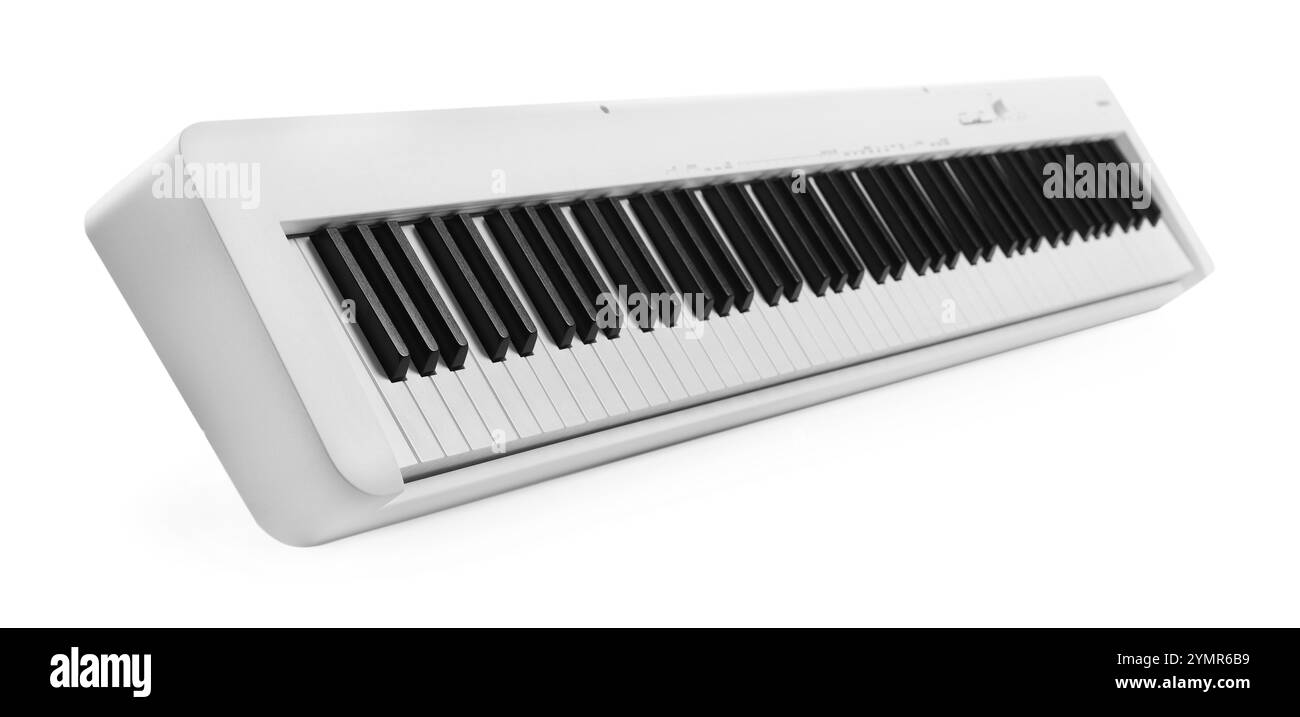 Un synthétiseur isolé sur blanc. Instrument de musique électronique Banque D'Images