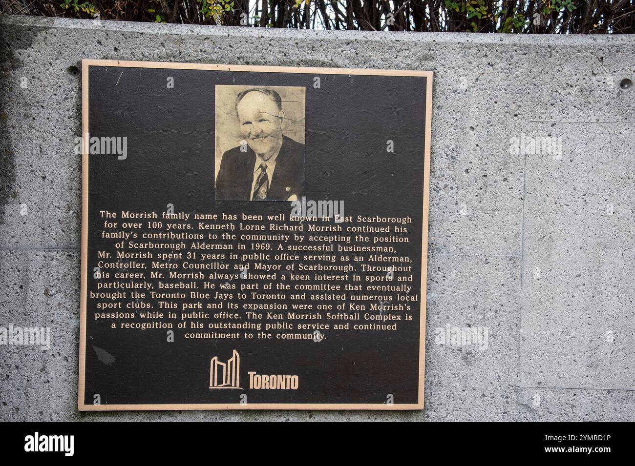 Plaque de la famille Morrish au Ken Morrish Softball Complex à East point Park à Scarborough, Toronto, Ontario, Canada Banque D'Images