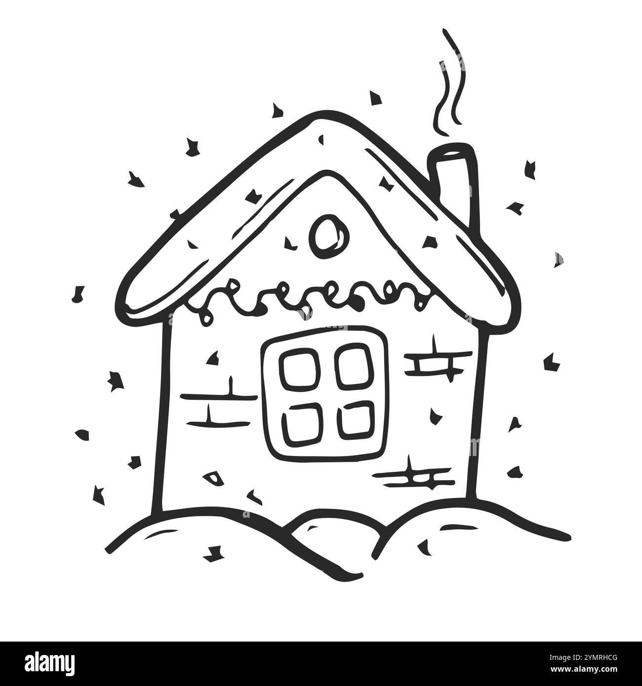 Maison Home graphique contour de noël autocollants hiver Wonderland sapin forêt nouvelle année merveille ligne noire décoration arbre neige confortable soirée froide chaude Illustration de Vecteur