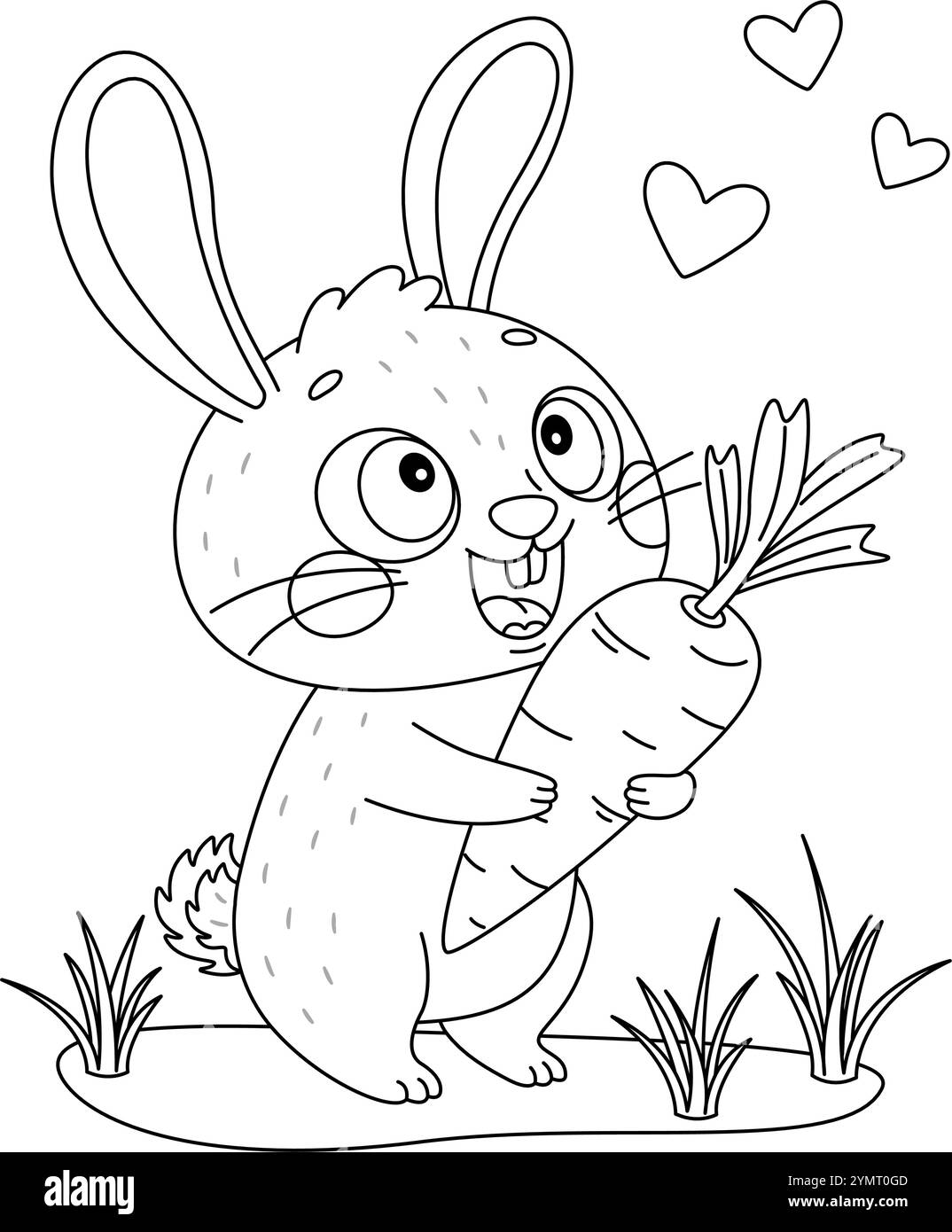 Mignon lapin tenant le style doodle de carotte. Coloriage lapin dessiné à la main. Love Carrot Pet Character noir et blanc livre de coloriage, art thérapie, ligne parcourue Illustration vectorielle Illustration de Vecteur