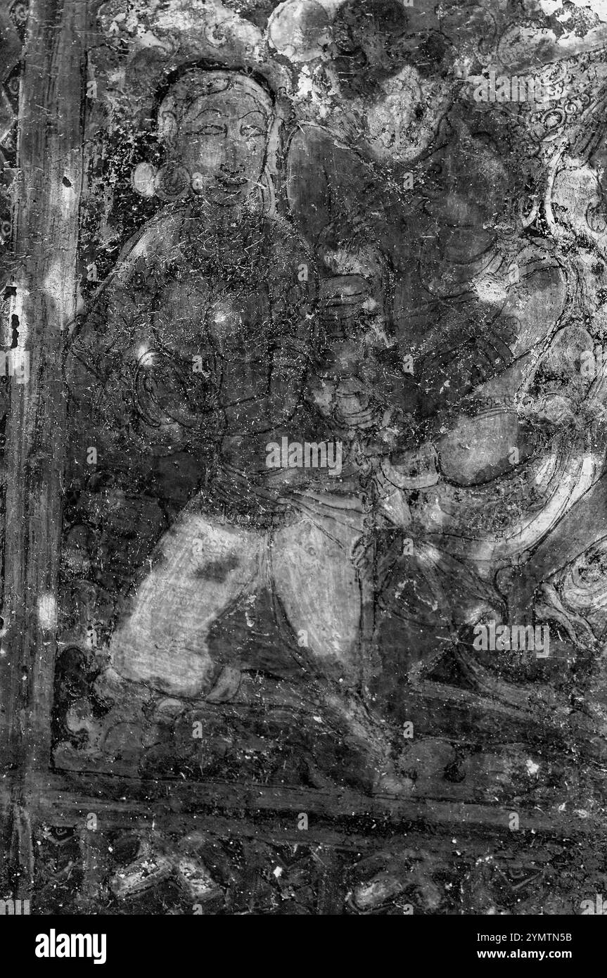 Fresque sur plafond des grottes de Jain à Ellora India Banque D'Images