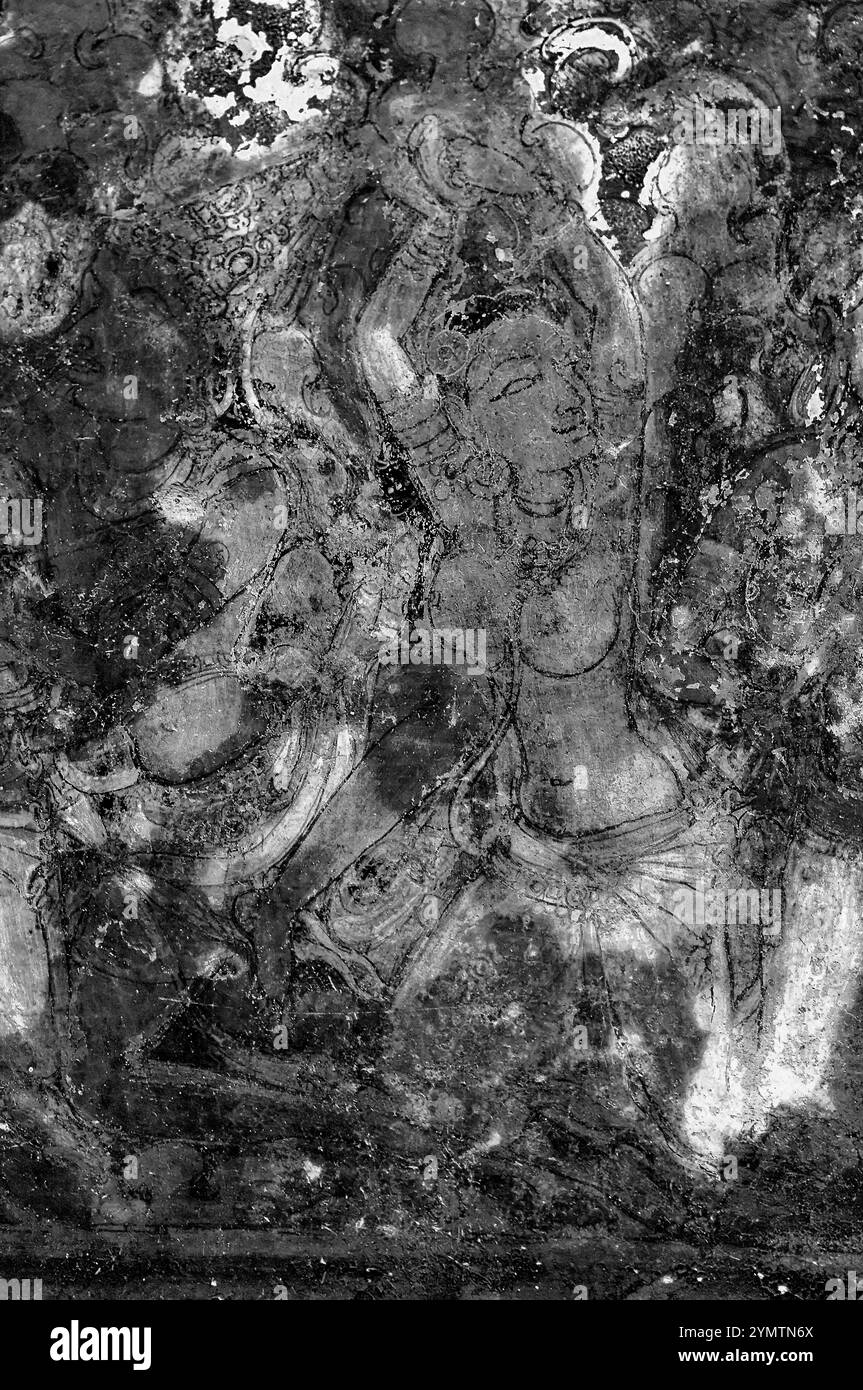 Fresque sur plafond des grottes de Jain à Ellora India Banque D'Images