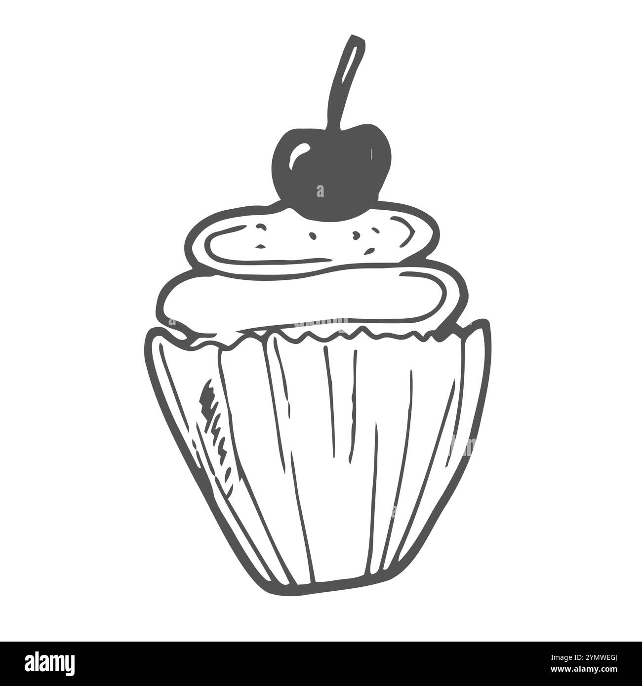 Cupcake. Muffin. Dessin à la main des illustrations à un seul vecteur Illustration de Vecteur