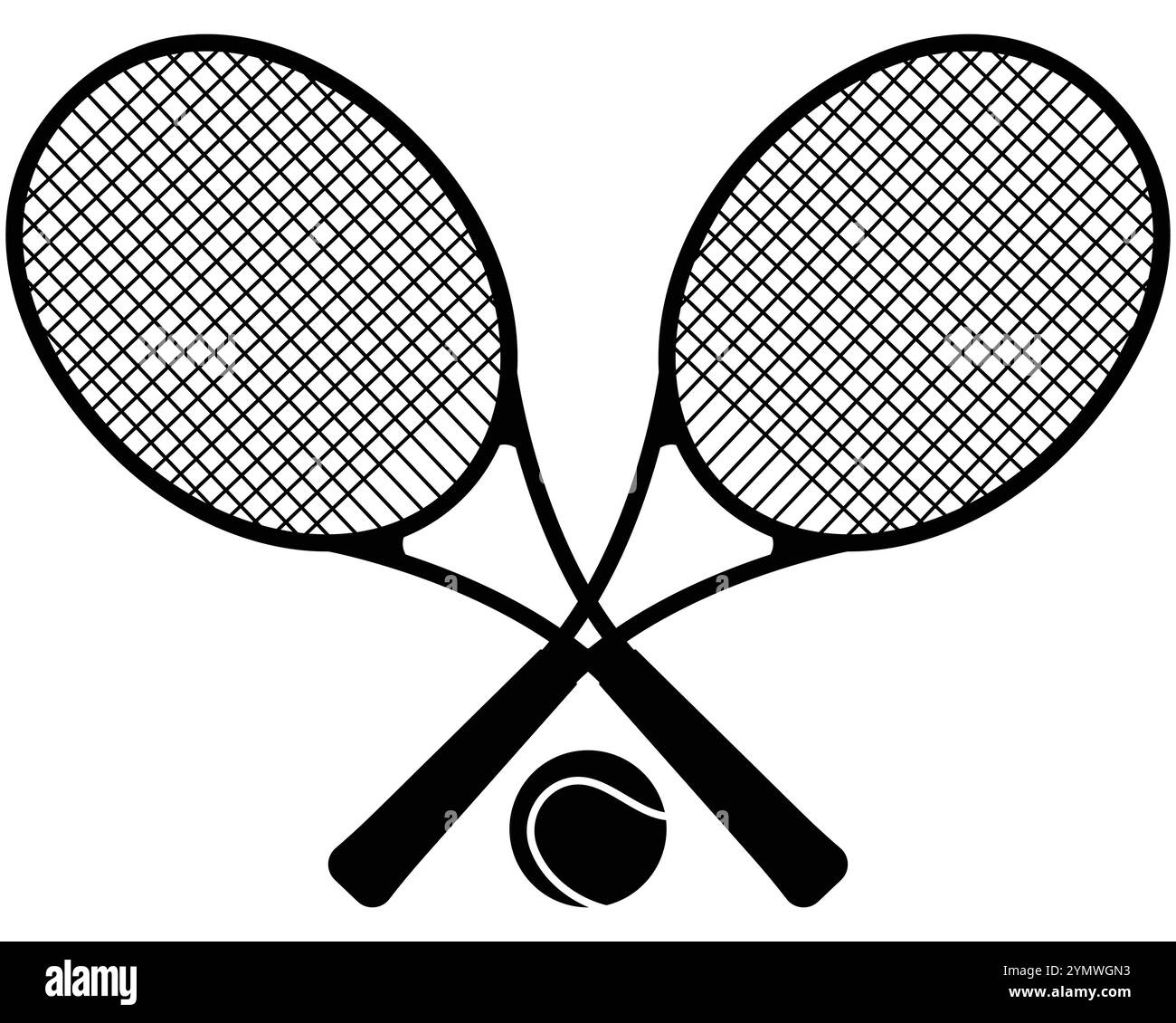 Raquette de tennis et silhouette de balle de tennis isolée sur un fond blanc Illustration de Vecteur