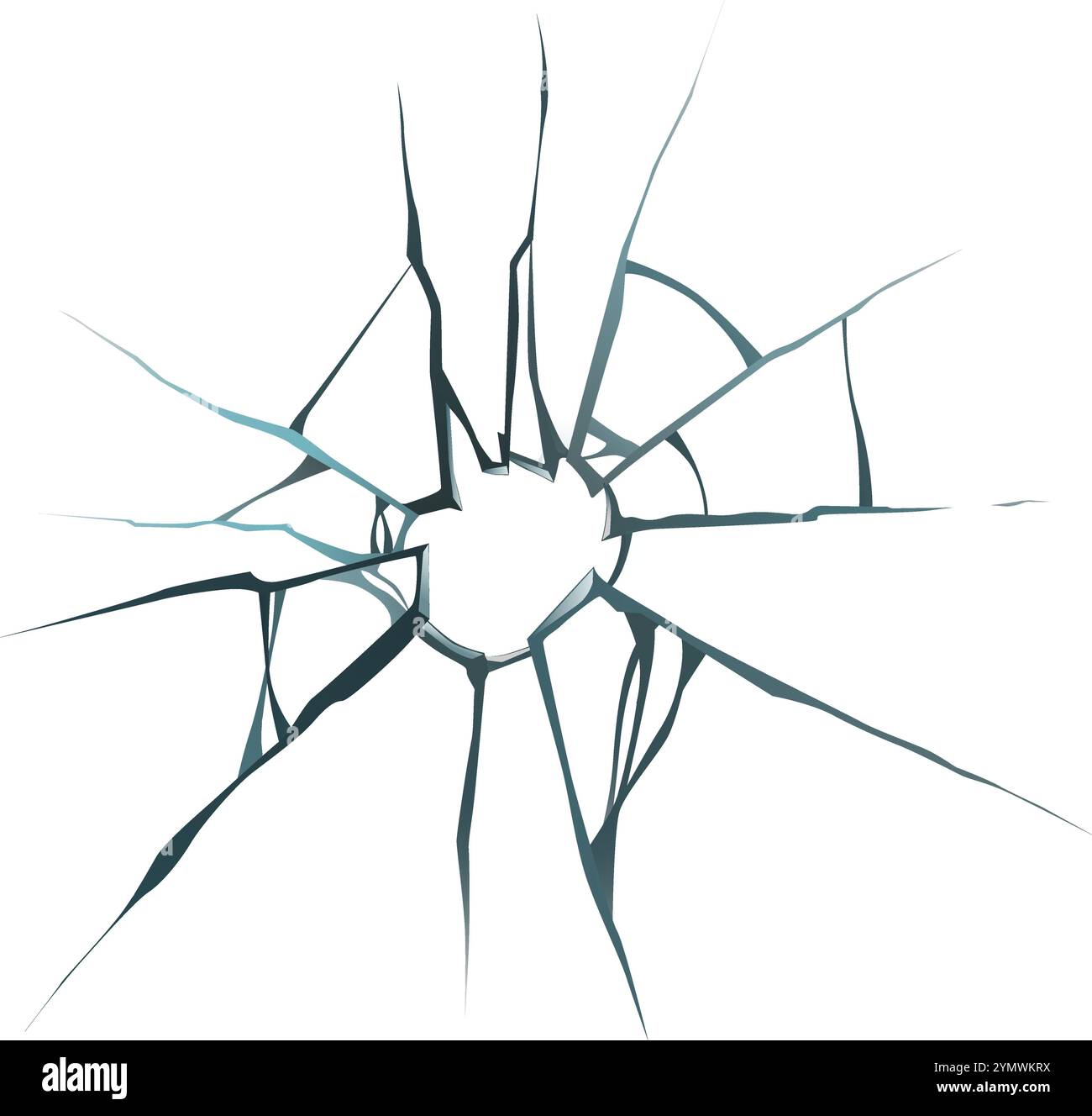 Les fissures qui rayonnent d'un trou dans une surface de verre brisée créent un visuel dramatique, symbolisant les dommages, la fragilité et les conséquences de l'impact Illustration de Vecteur