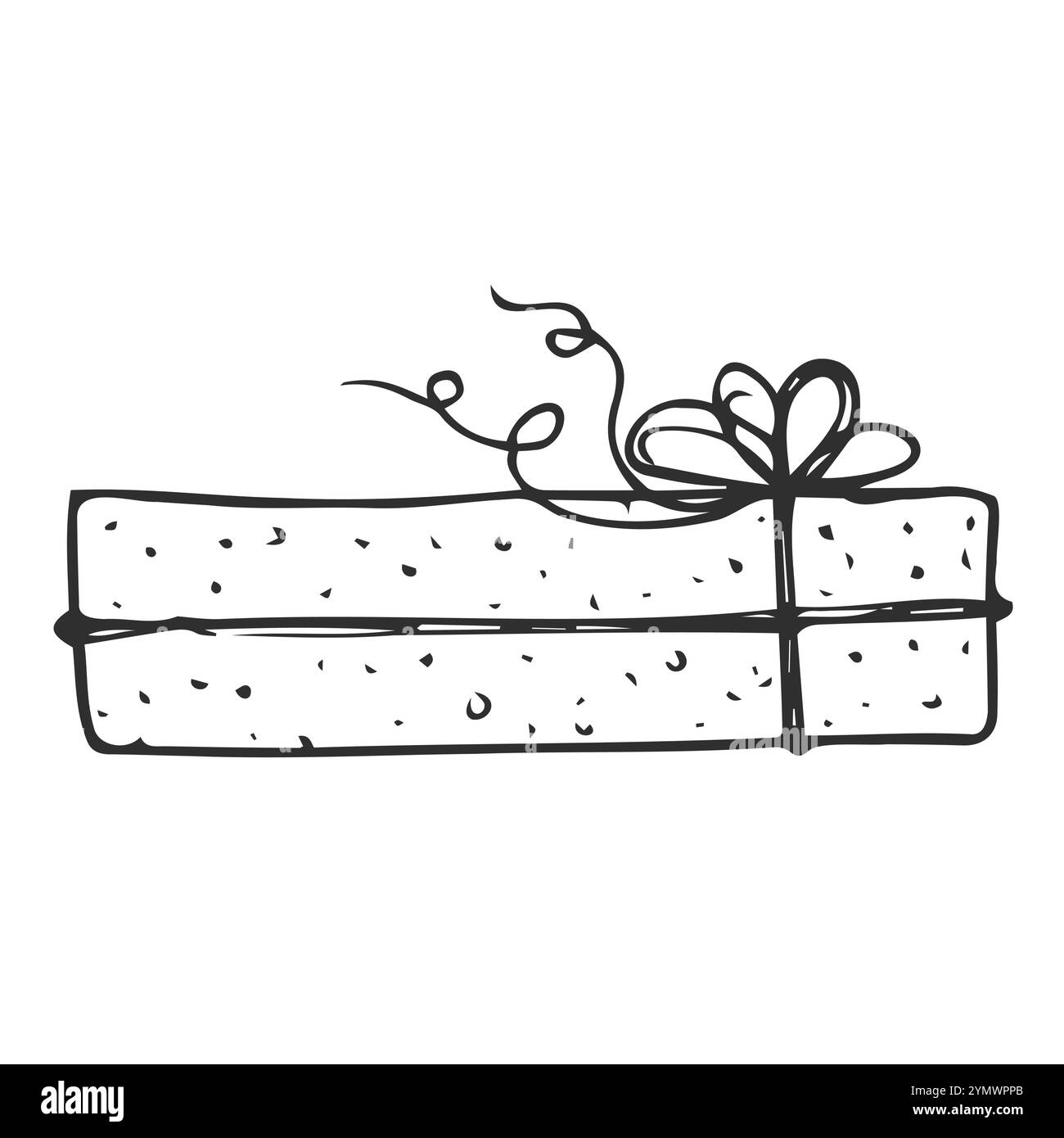 cadeau avec arc. boîte, contour, bande dessinée monochrome anniversaire de noël Illustration de Vecteur