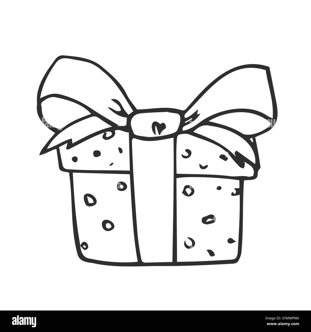 cadeau avec arc. boîte, contour, bande dessinée monochrome anniversaire de noël Illustration de Vecteur