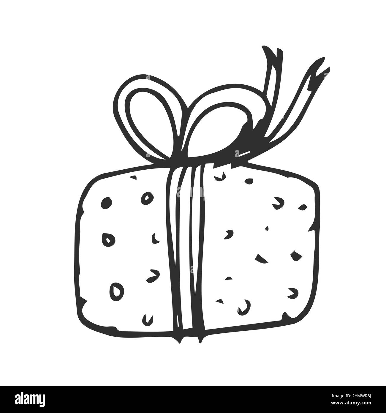 cadeau avec arc. boîte, contour, bande dessinée monochrome anniversaire de noël Illustration de Vecteur