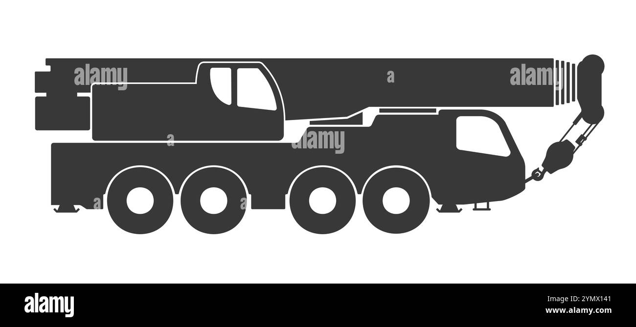 Forme de symbole d'icône de grue mobile. Signe logo machine de levage mobile. Illustration vectorielle. Isolé sur fond blanc. Illustration de Vecteur