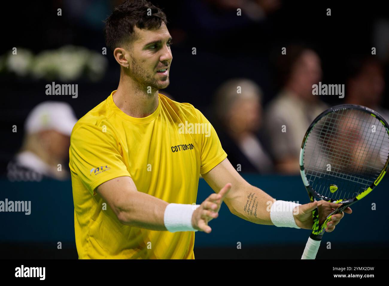 Malaga, Espagne, 23, novembre 2024. Thanasi Kokkinakis, de l'équipe australienne, en demi-finale de la Coupe Davis finale 8 matchs simples 1. Crédit : Vicente Vidal Fernandez/Alamy Live News Banque D'Images