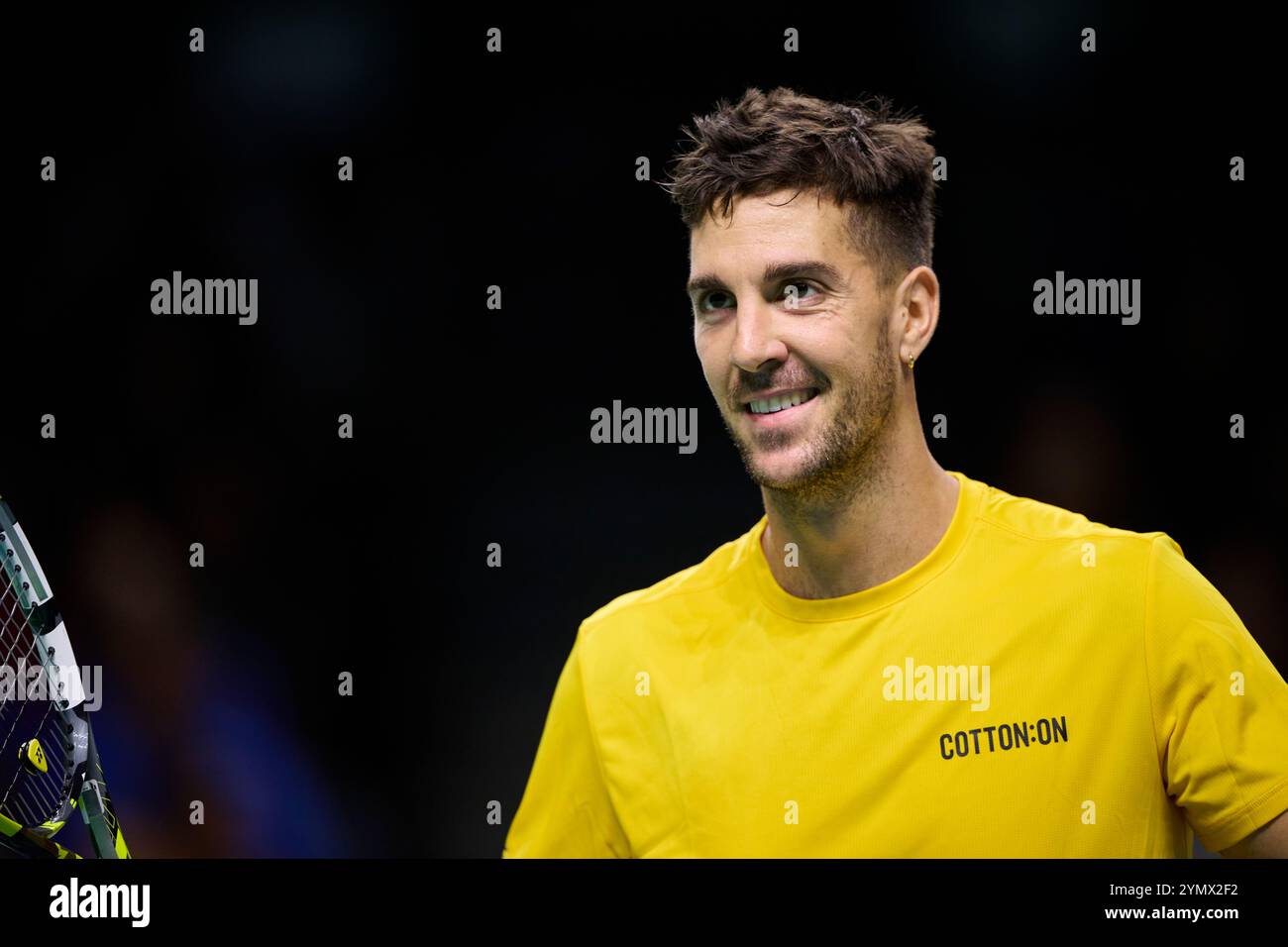 Malaga, Espagne, 23, novembre 2024. Thanasi Kokkinakis, de l'équipe australienne, en demi-finale de la Coupe Davis finale 8 matchs simples 1. Crédit : Vicente Vidal Fernandez/Alamy Live News Banque D'Images