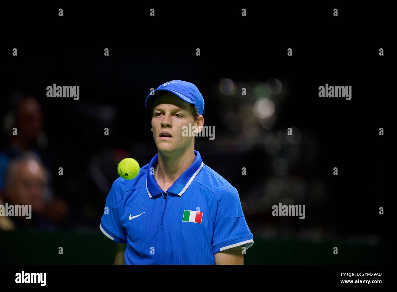 Malaga, Espagne, 23, novembre 2024. Jannik Sinner de l'équipe d'Italie en demi-finale Coupe Davis finale 8 matchs simples 2. Crédit : Vicente Vidal Fernandez/Alamy Live News Banque D'Images