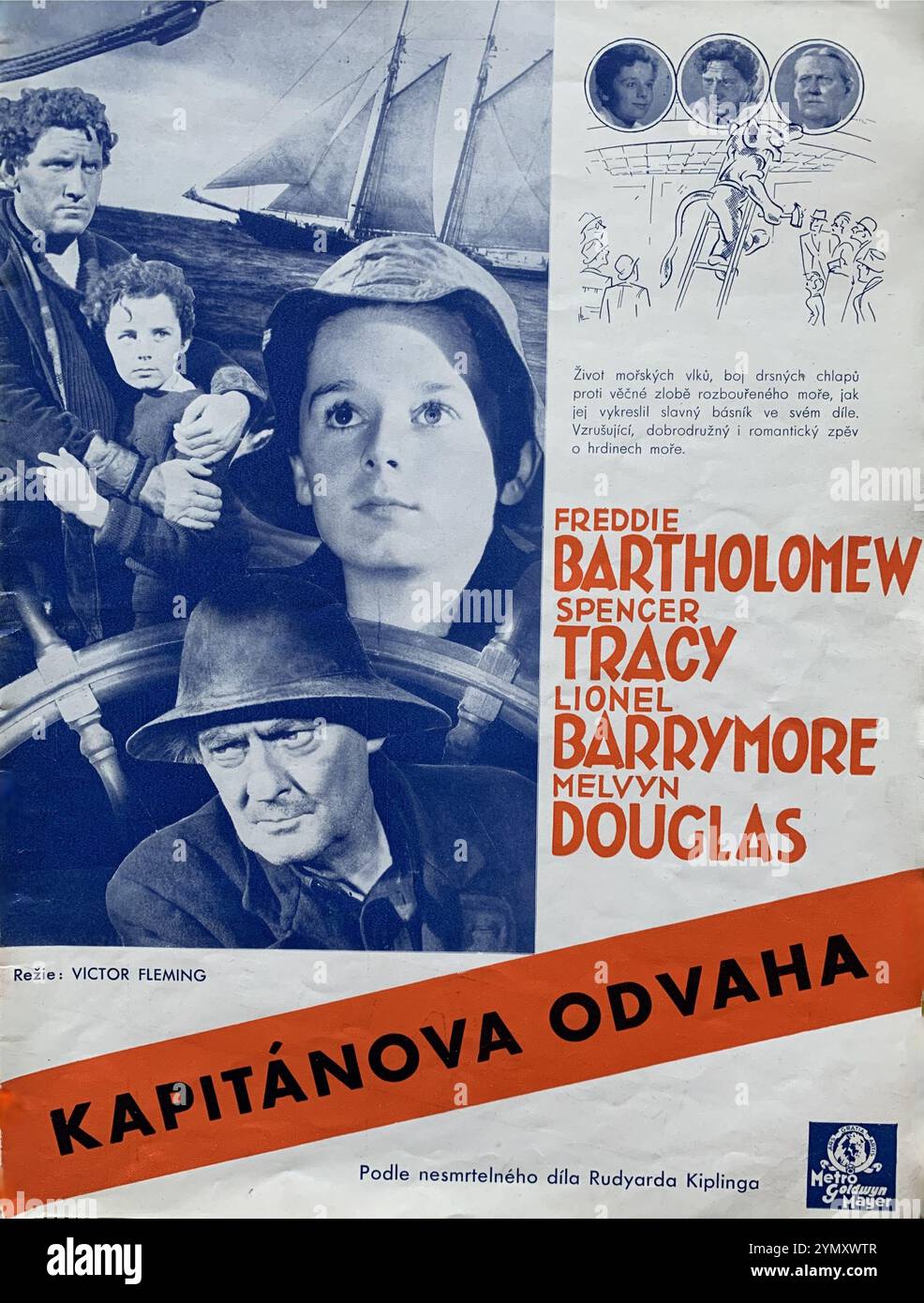 Publicité commerciale tchèque pour FREDDIE BARTHOLOMEW SPENCER TRACY et LIONEL BARRYMORE dans CAPTAINS COURAGEOUS / KAPITANOVA ODVAHA 1937 réalisateur VICTOR FLEMING roman Rudyard Kipling Metro Goldwyn Mayer (MGM) Banque D'Images