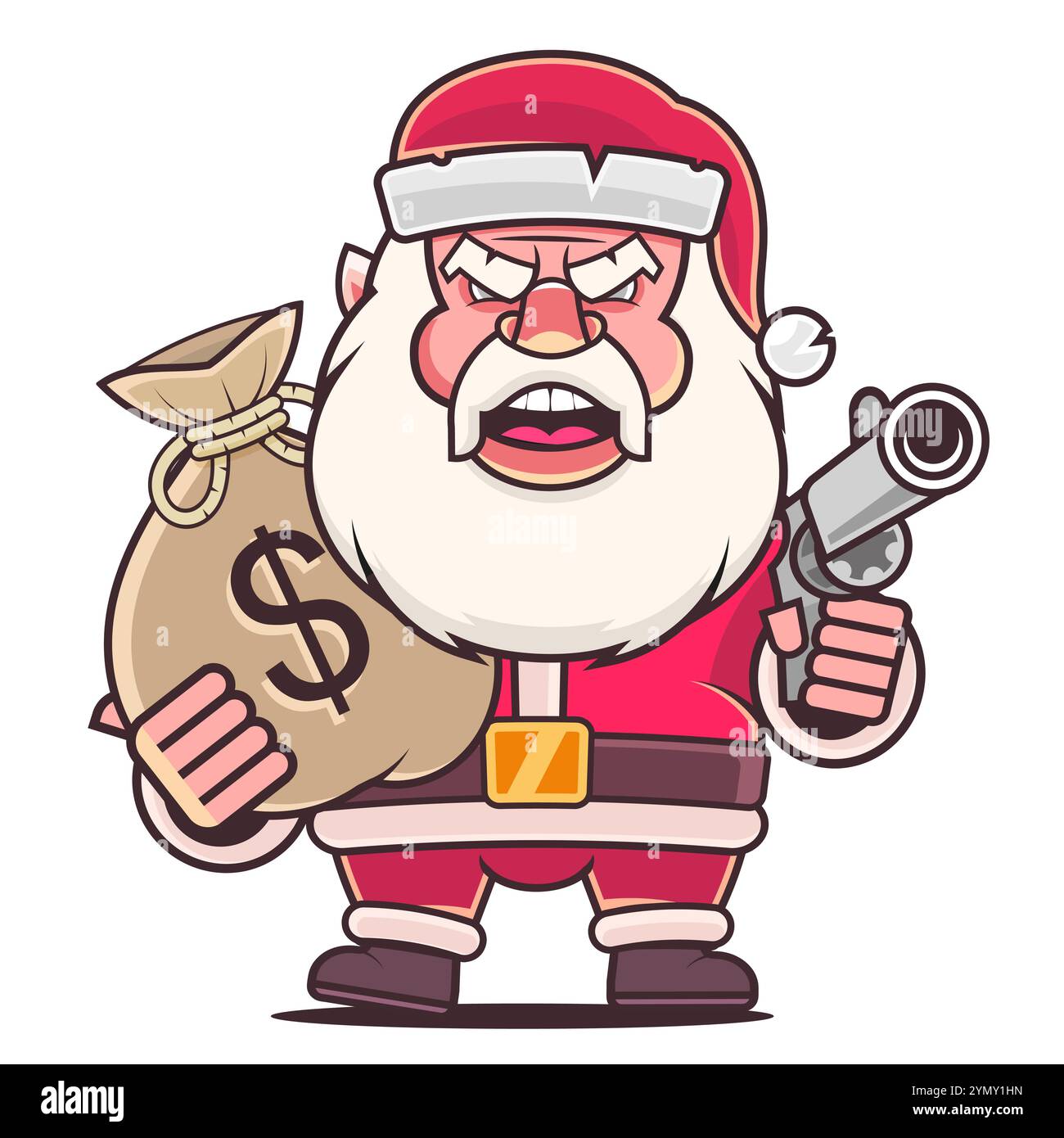 Portrait du père noël positif indiquer les doigts espace vide ad événement de noël isolé sur fond lumineux Banque D'Images