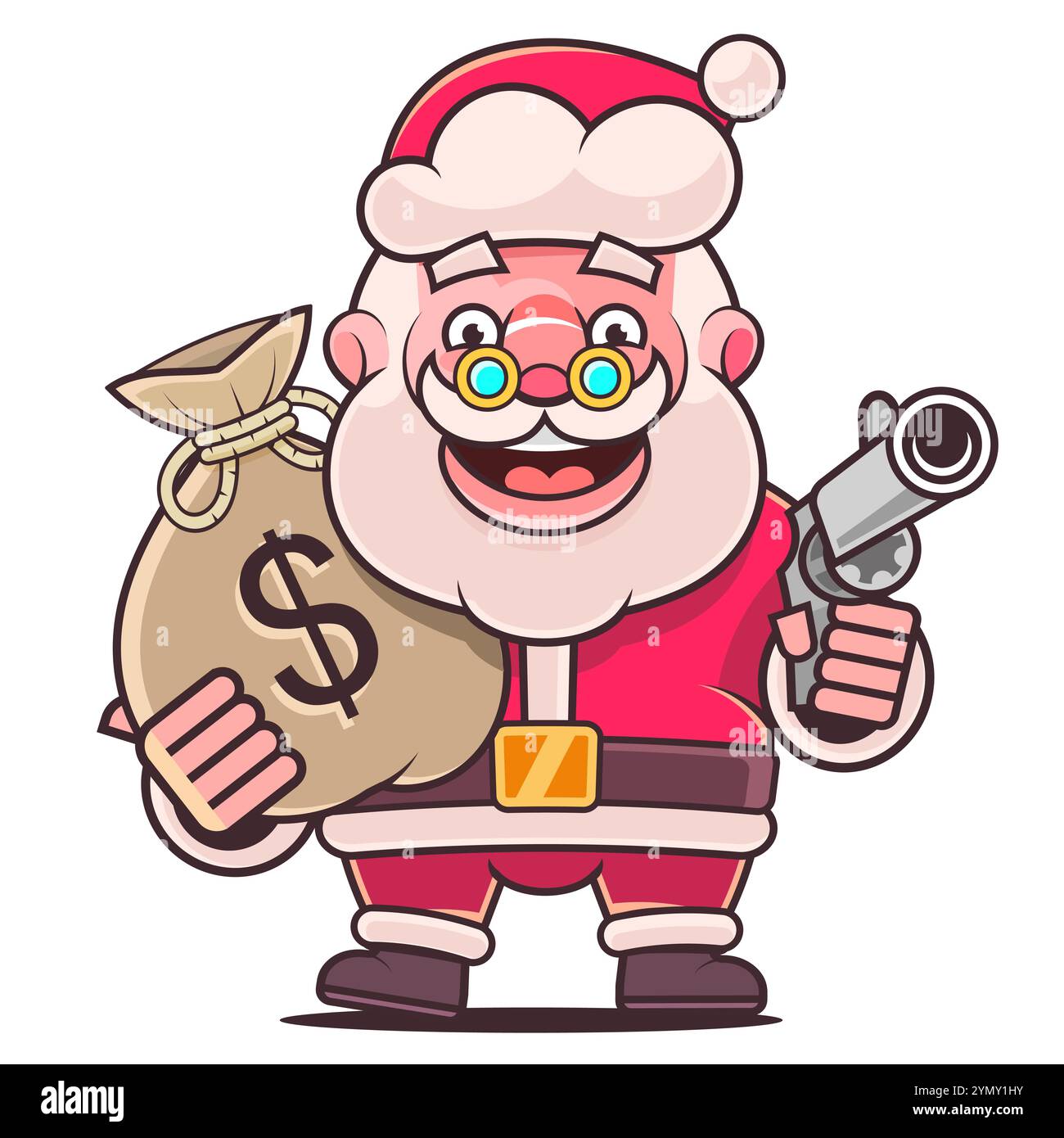 Portrait du père noël positif indiquer les doigts espace vide ad événement de noël isolé sur fond lumineux Banque D'Images
