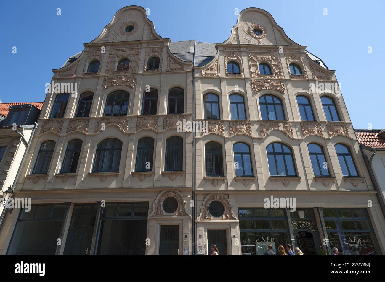 Maisons jumelles de style Art Nouveau construites vers 1900, Wismar, Mecklembourg-Poméranie occidentale, Allemagne, Europe Banque D'Images