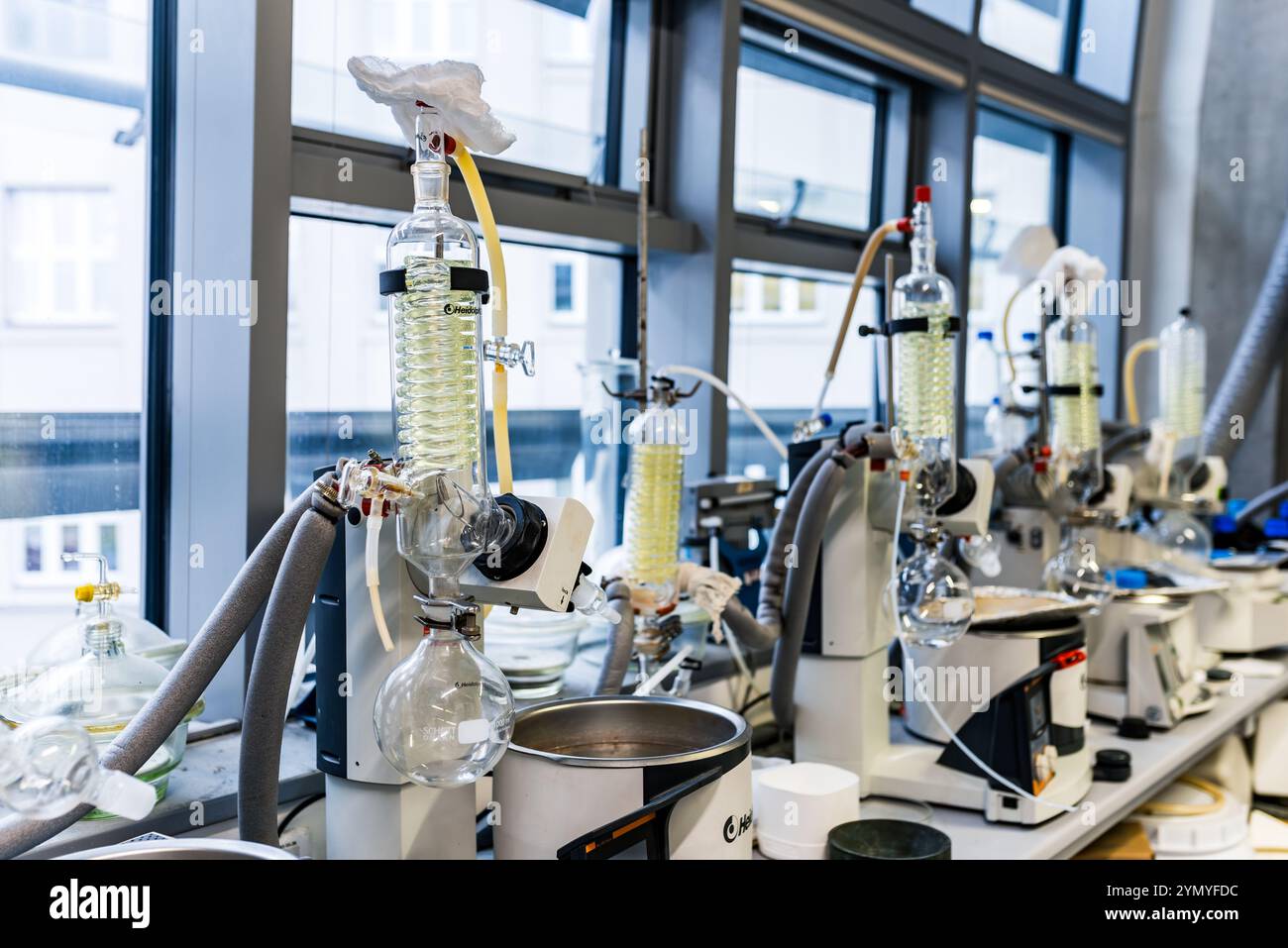 Évaporateurs rotatifs avec condenseurs dans un laboratoire de chimie bien équipé Banque D'Images