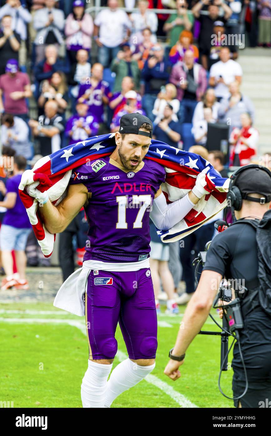 Ligue européenne de football, ELF/ match : les Centurions de Cologne au galaxie de Francfort en juillet. 01. 2023, dans la PSD Bank Arena, Francfort, Allemagne WR # 17 R. Banque D'Images