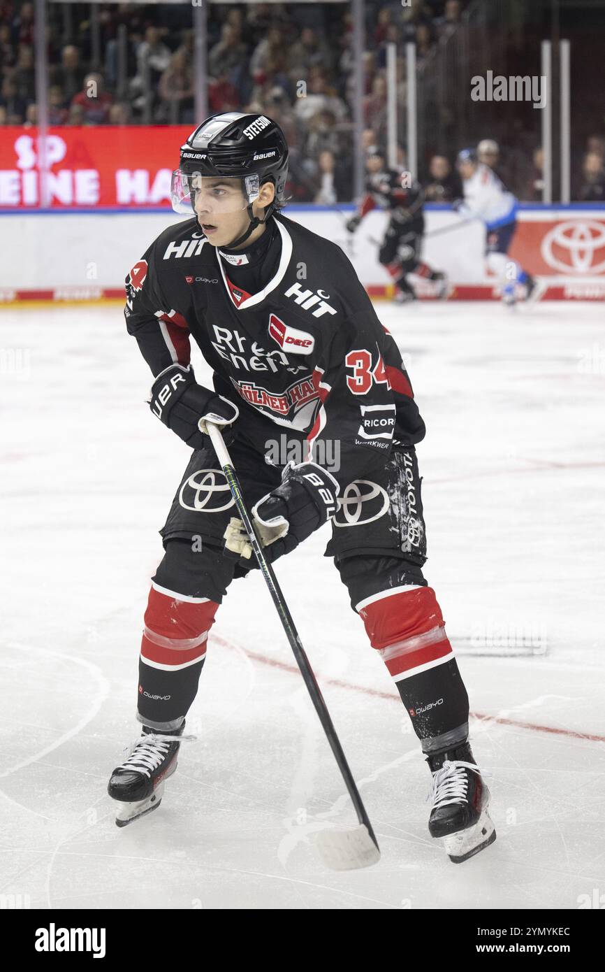 LanxessArena, Rhénanie du Nord-Westphalie, Elias Lindner (Cologne Sharks, #34), PENNY DEL, Cologne Sharks-ERC Ingolstadt le 22/11/2024 à la LanxessArena Banque D'Images