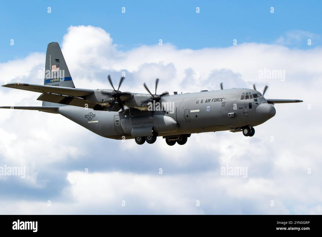 US Air Force Lockheed C-130J-30 Hercules avion de transport militaire de la Garde nationale aérienne du Kentucky arrivant à la base aérienne de Wunstorf. Wunstorf, allemand Banque D'Images