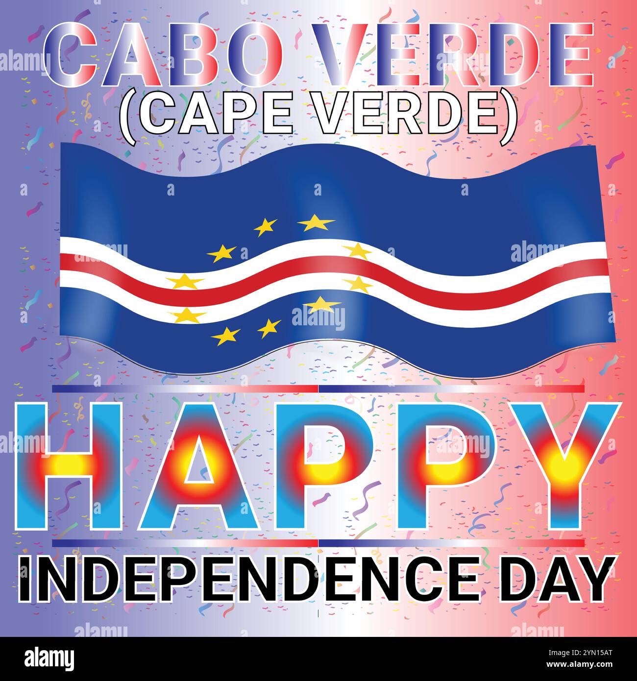 Cap-Vert Cabo Verde Happy Independence Day août avec thème coloré très attrayant et confettis Illustration de Vecteur