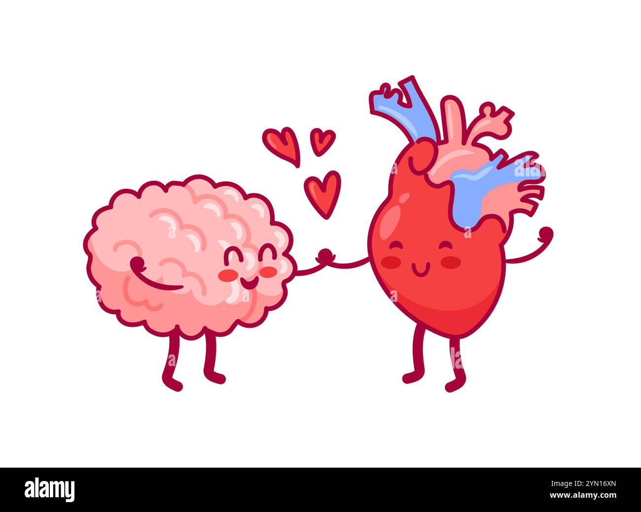 Équilibre entre le cœur et le cerveau, de mignons personnages kawaii. Le concept d'harmonie de l'esprit et des sentiments. Illustration vectorielle dans le style plat pour la bannière Illustration de Vecteur