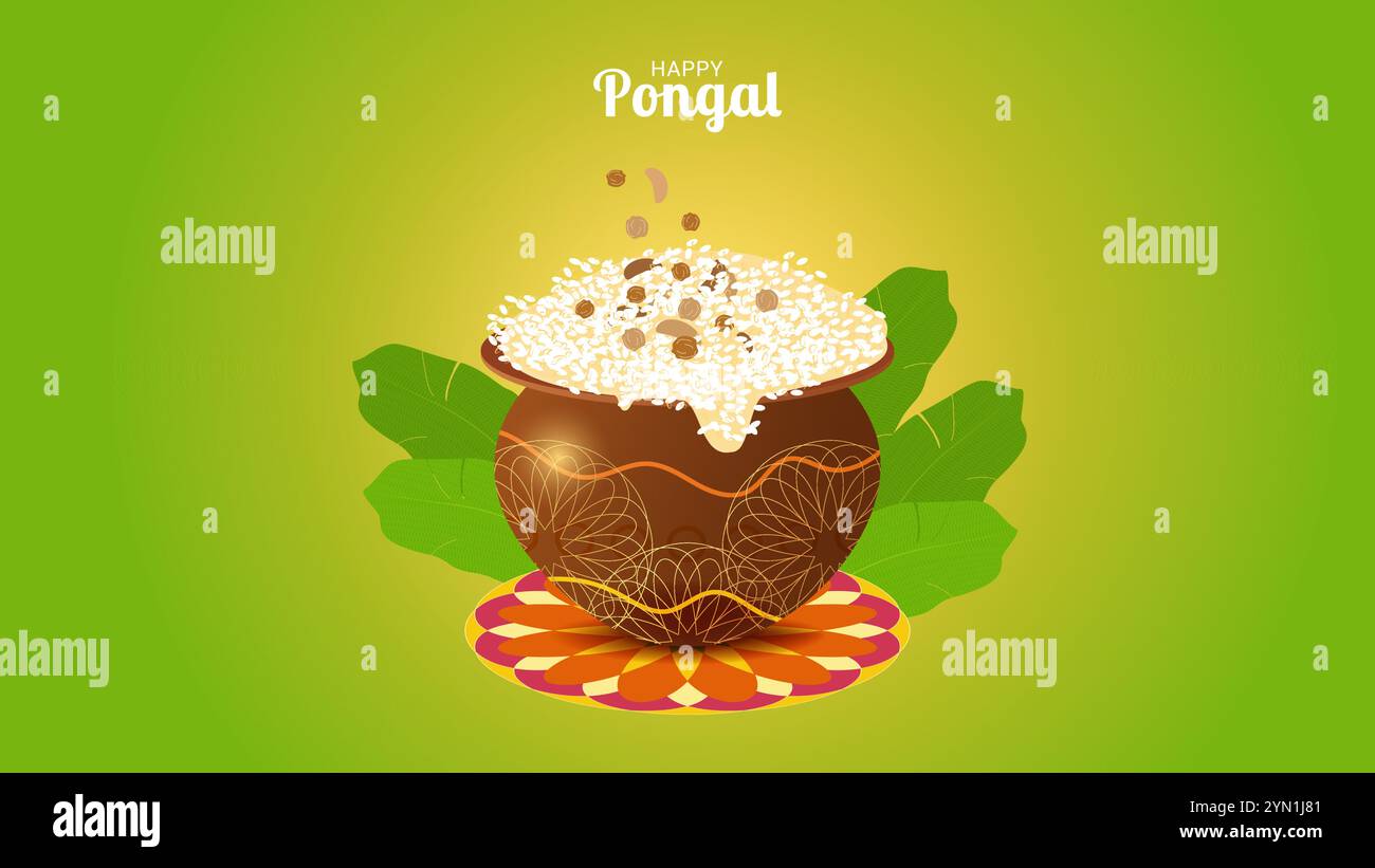 Happy Pongal festival de récolte en Inde célébrer le fond. Plat de riz sucré. Modèle pour le flyer de bannière de réduction de carte postale de célébration. Illustration vectorielle Illustration de Vecteur