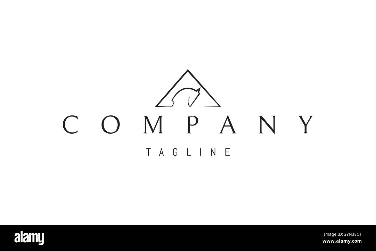 Logo vectoriel avec une image abstraite d'une tête de cheval sur le fond d'un toit de maison. Illustration de Vecteur