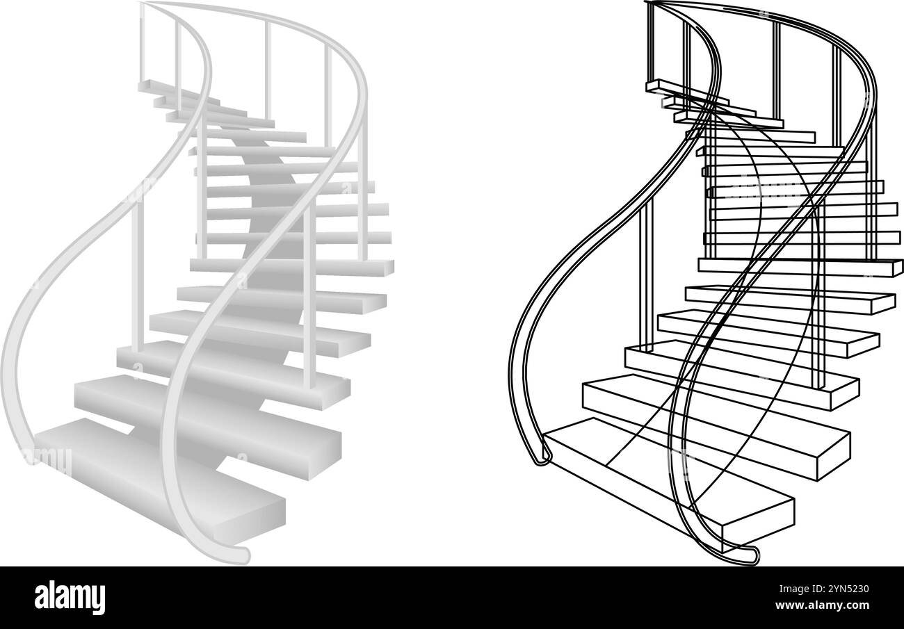 escaliers blancs orientés vers le haut style incurvé pour l'intérieur. illustration vectorielle isolée sur fond blanc. Illustration de Vecteur