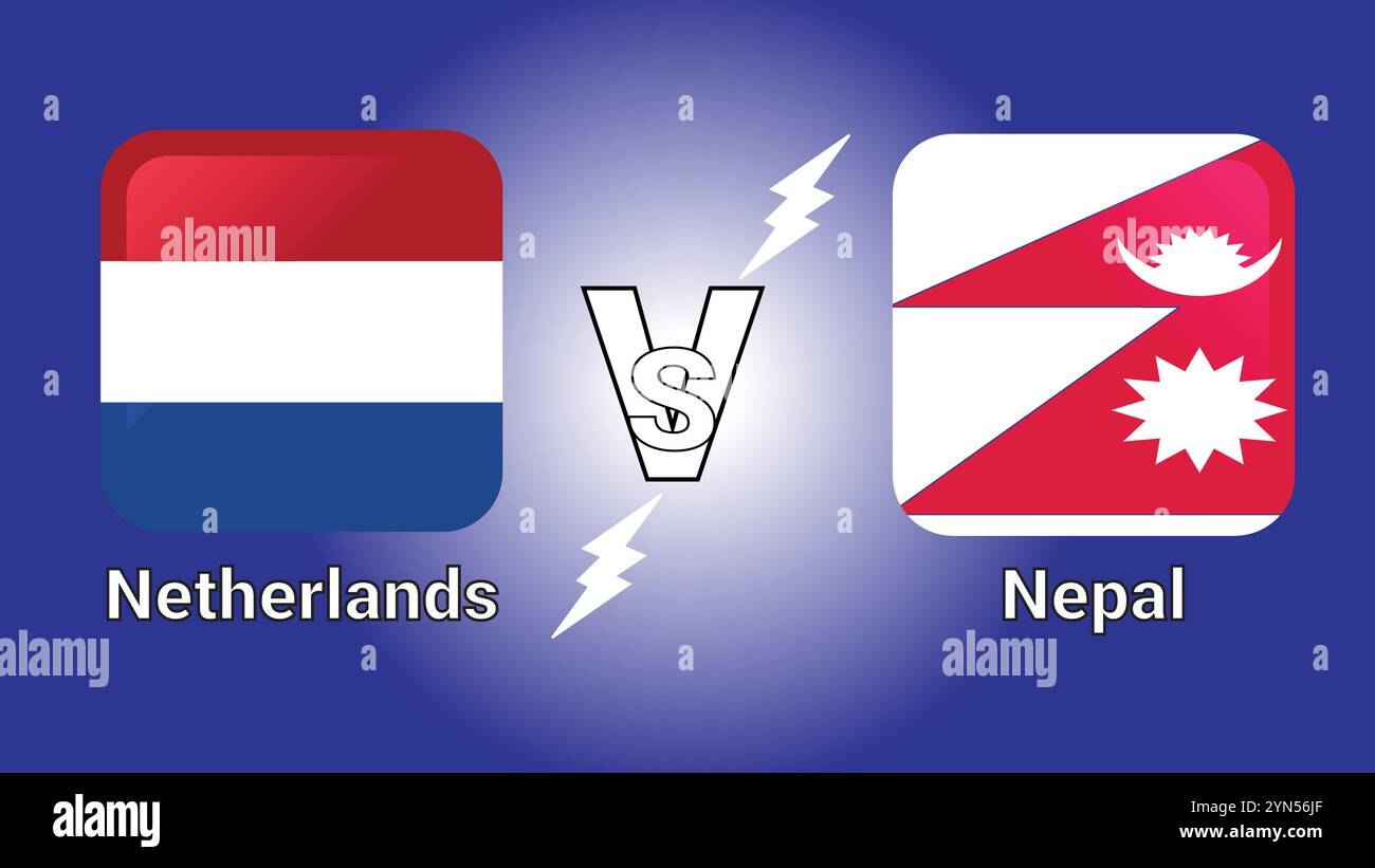 Pays-Bas vs Népal drapeaux vectoriels d'illustration 3D en rectangle arrondi ombré avec Flash versus match Illustration de Vecteur