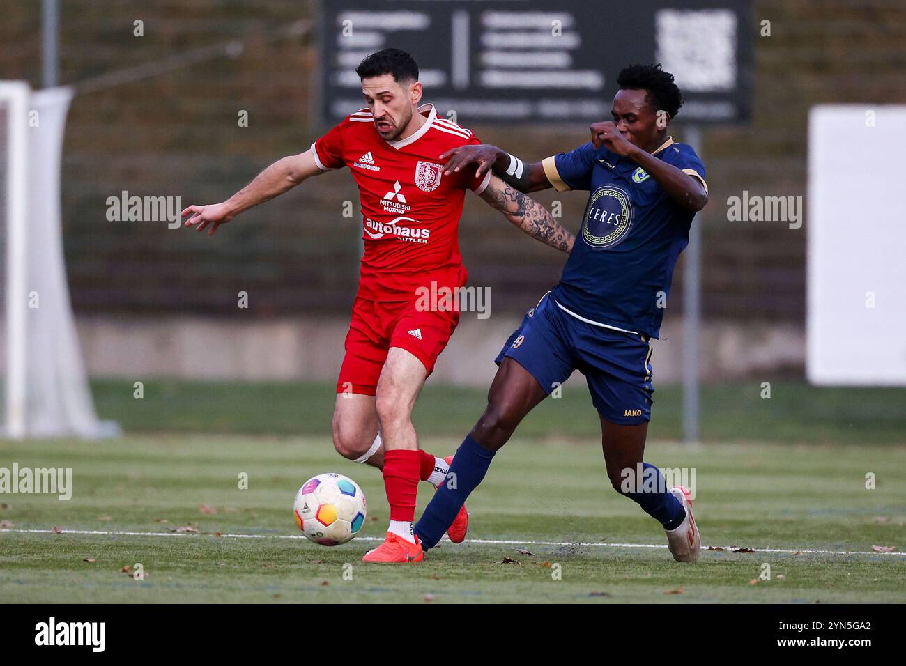 Michelstadt, Deutschland. 24 novembre 2024. 2024.11.24 Fussball Verbandsliga Su d SV Hummetroth - Spfrd. Selingstadt v.l., Muhammed Kayaroglu (Spfrd. Selingstadt), Issak Somov (SV Hummetroth) Zweikampf, action, Aktion, Battles for the Ball Credit : dpa/Alamy Live News Banque D'Images