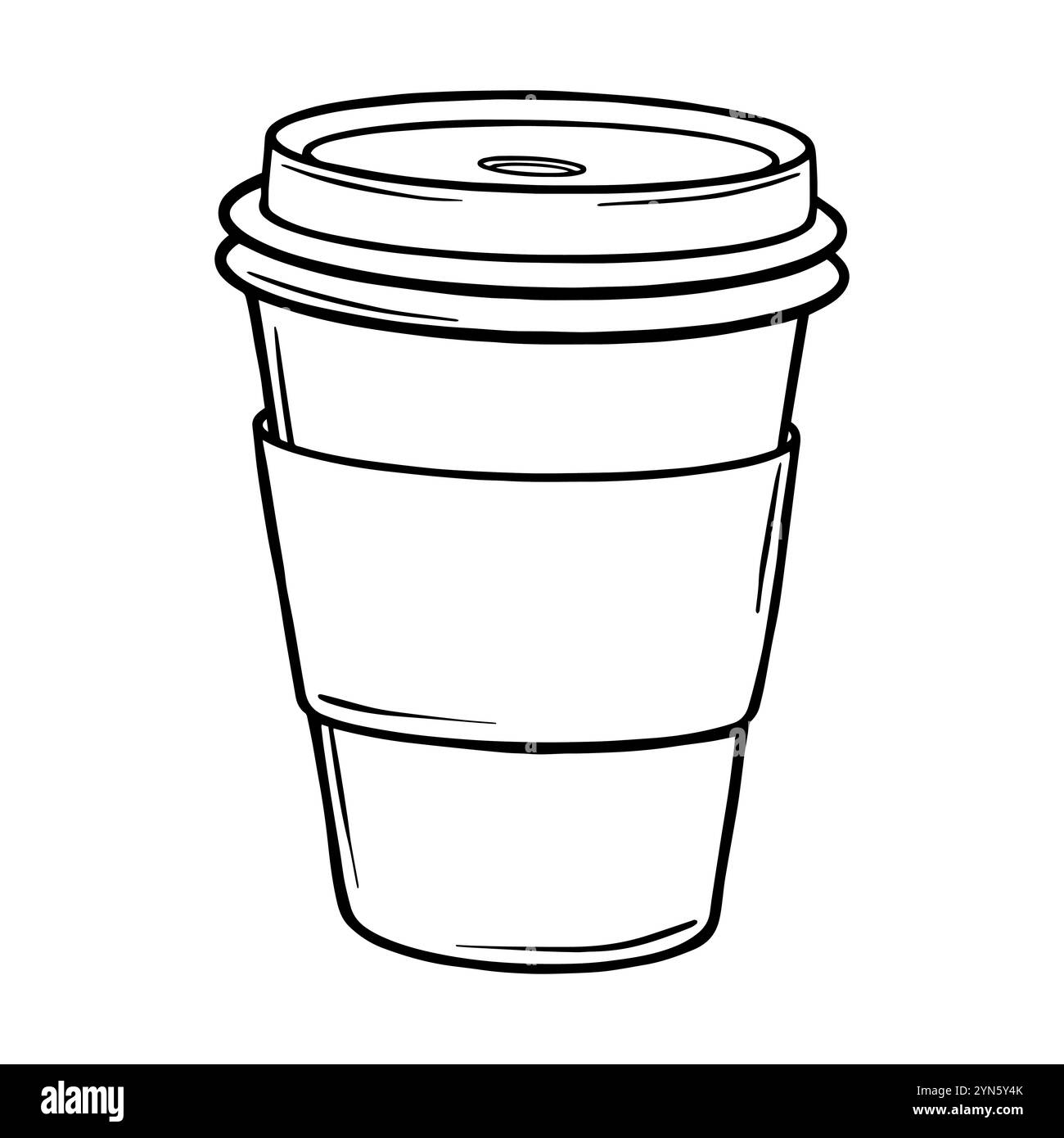 Gobelet en papier pour le café. Café boisson chaude à emporter. Dessin de contour Coffee to Go peint par des encres noires. Illustration vectorielle dessinée à la main sur blanc Illustration de Vecteur
