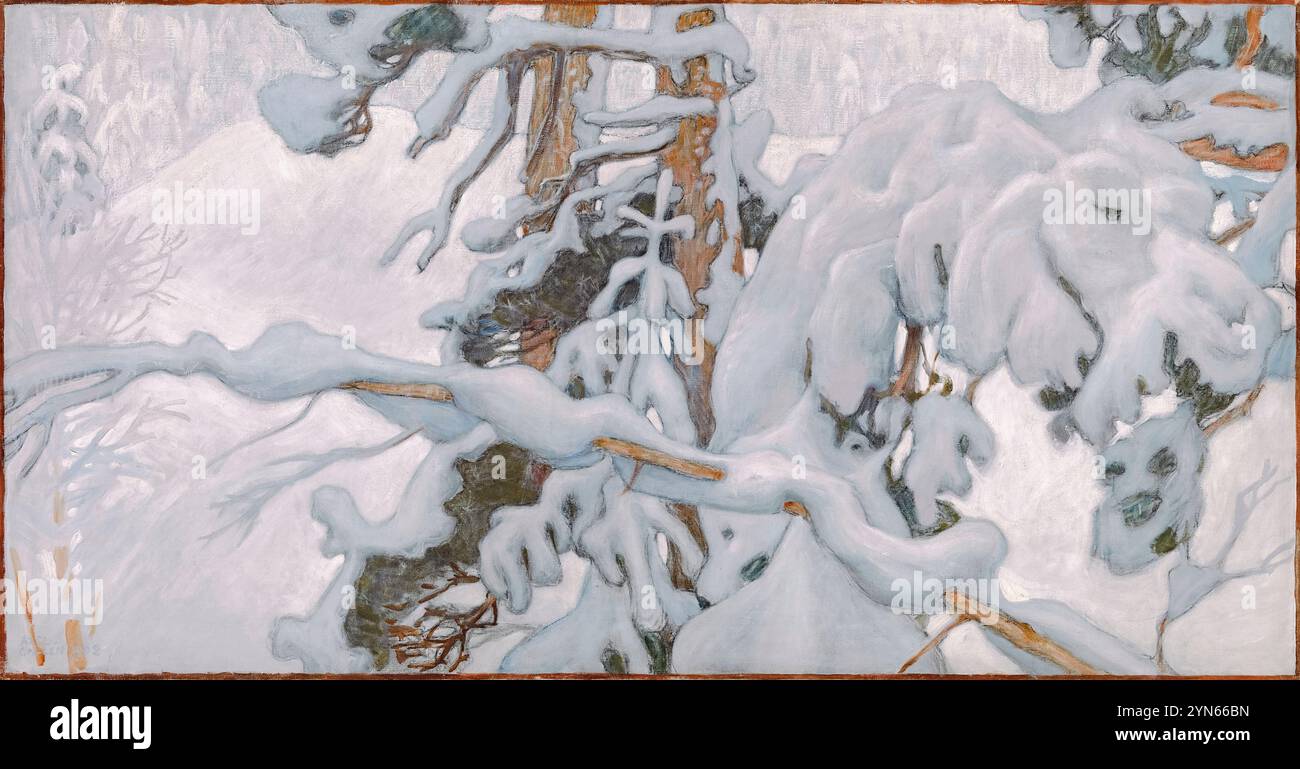 Talvi (hiver) fresque d'Akseli Gallen-Kallela (1865-1931) montrant un pin couvert de neige dans un paysage hivernal, créé en 1902 comme travail préparatoire pour le mausolée Juselius à Pori, Finlande. Crédit : Galerie nationale finlandaise / Universal Art Archive Banque D'Images Talvi (hiver) fresque d'Akseli Gallen-Kallela (1865-1931) montrant un pin couvert de neige dans un paysage hivernal, créé en 1902 comme travail préparatoire pour le mausolée Juselius à Pori, Finlande. Crédit : Galerie nationale finlandaise / Universal Art Archive Banque D'Images