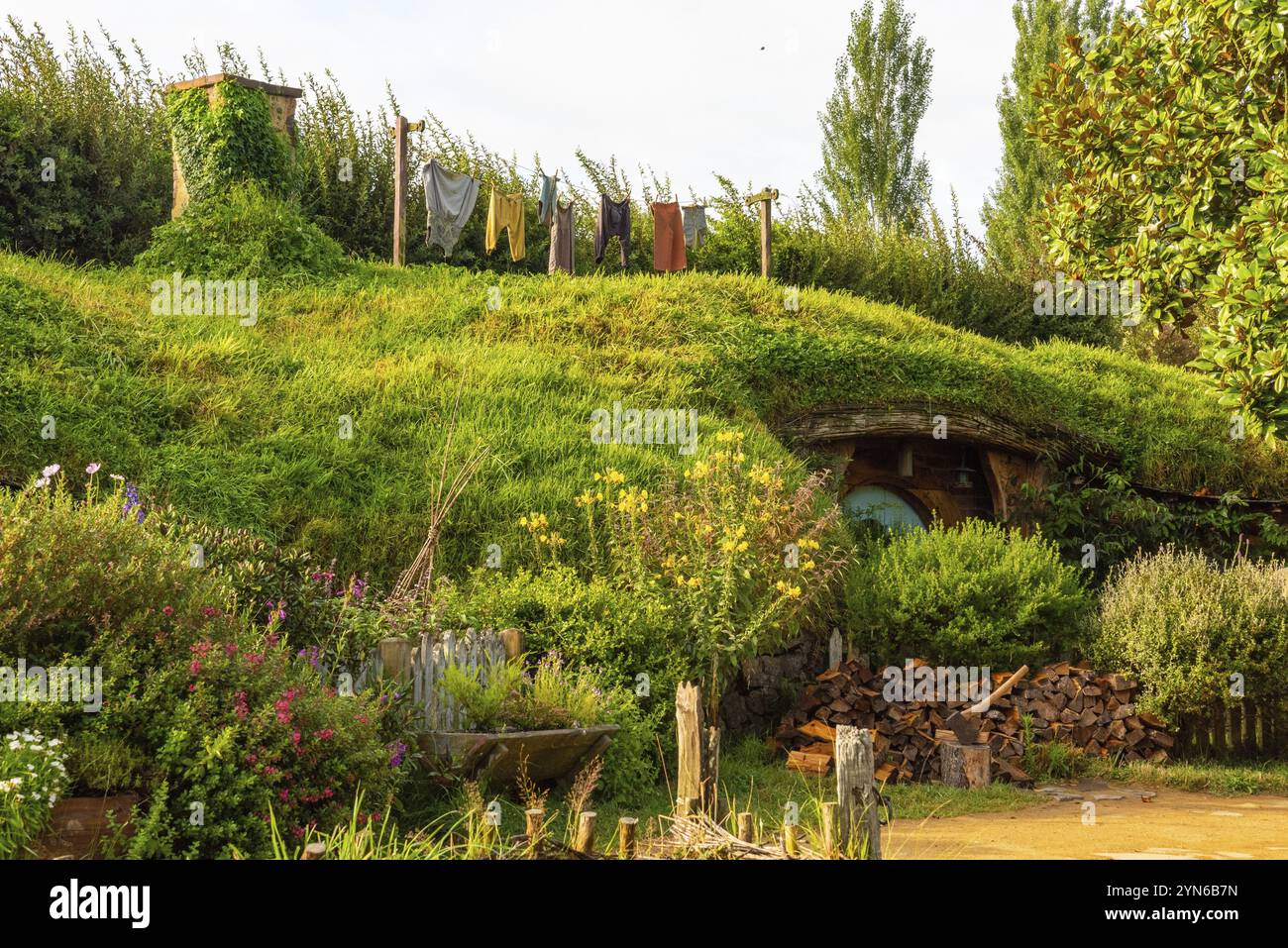 HOBBITON, NOUVELLE-ZÉLANDE, 20 JANVIER 2023, célèbre village Hobbiton à Matamata tiré des films le Hobbit et le Seigneur des anneaux, Nouvelle-Zélande, Océanie Banque D'Images