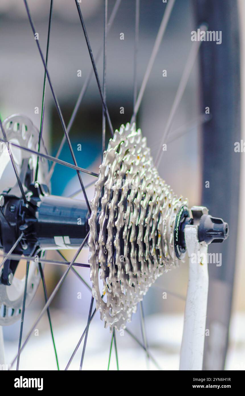 détail du disque d'engrenage d'un vélo de compétition de course sur route, pignon Banque D'Images